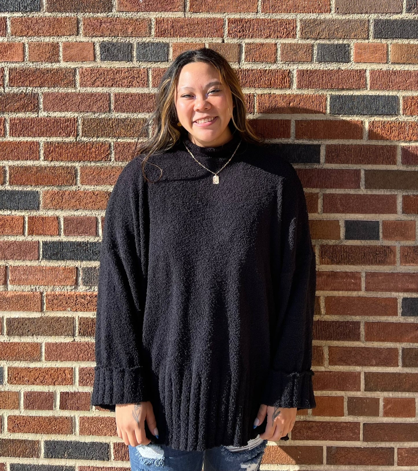 WHITE BIRCH- LS Solid Knit Mock Neck Sweater