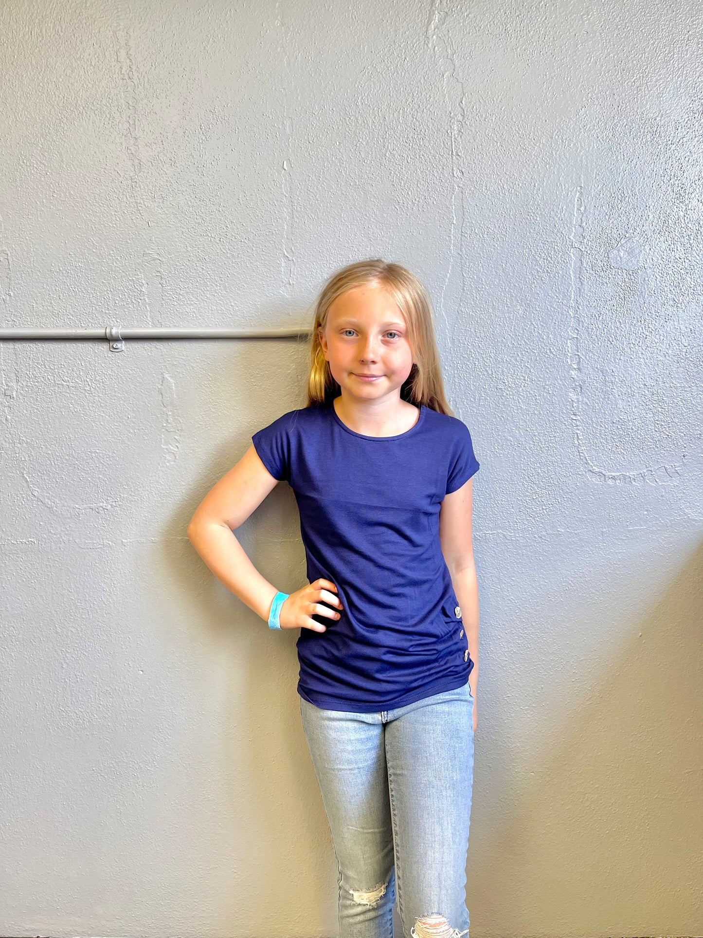 PS KATE- Navy Tee w/ Buttons