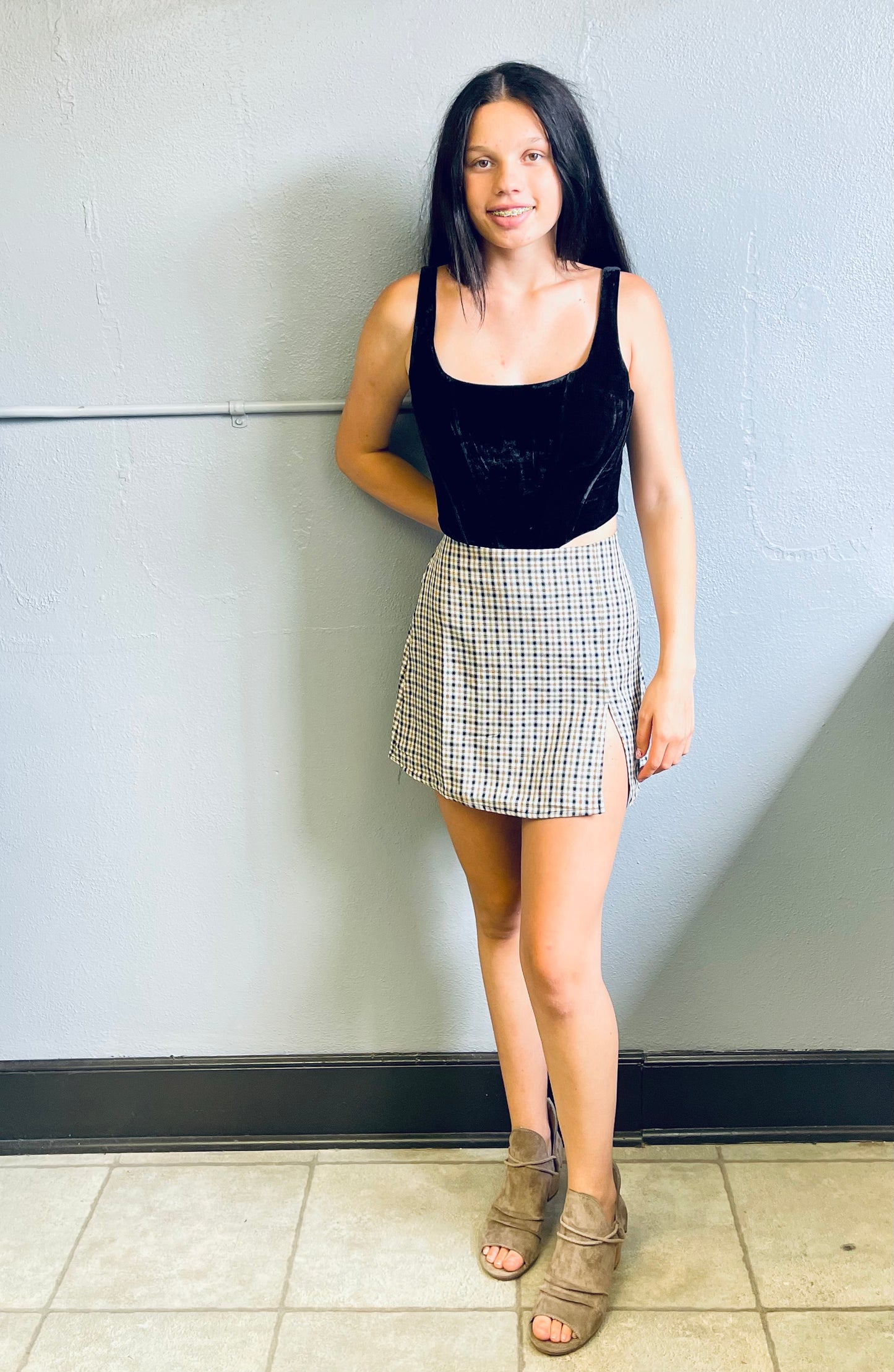 HYFVE- Plaid Mini Skirt w/ Slit