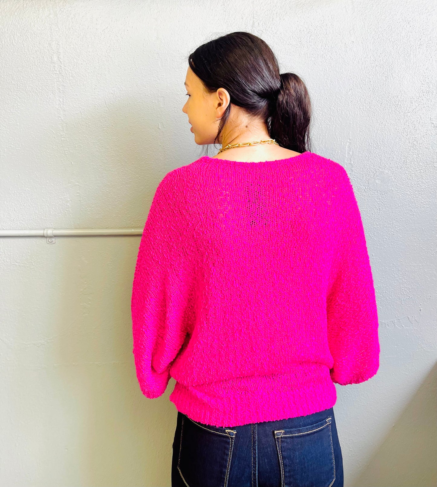 Staccato- Crew Neck, Half Kimono Sleeve, Pullover Sweater