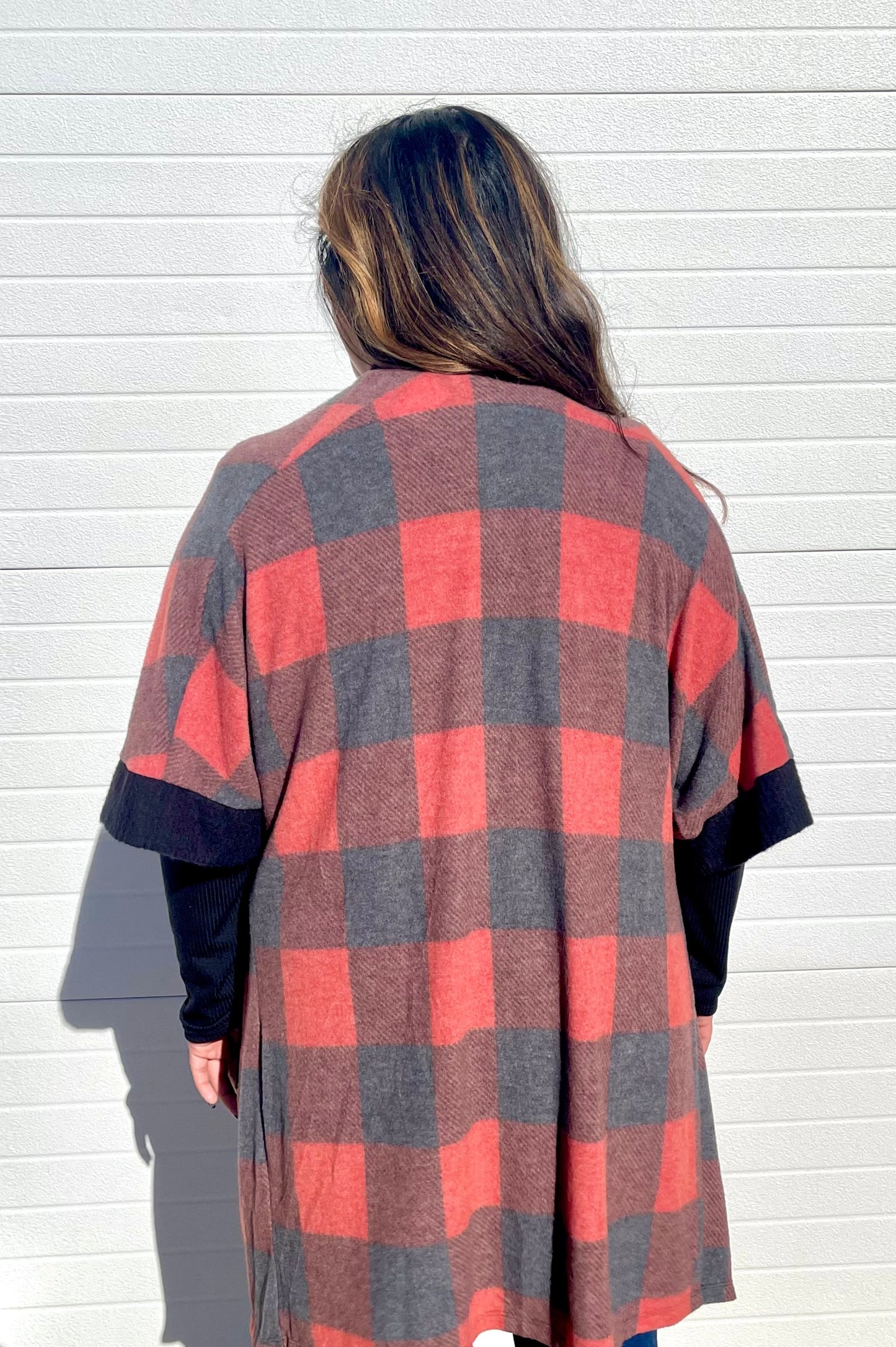 White Birch- Faded Buffalo Plaid Cardigan