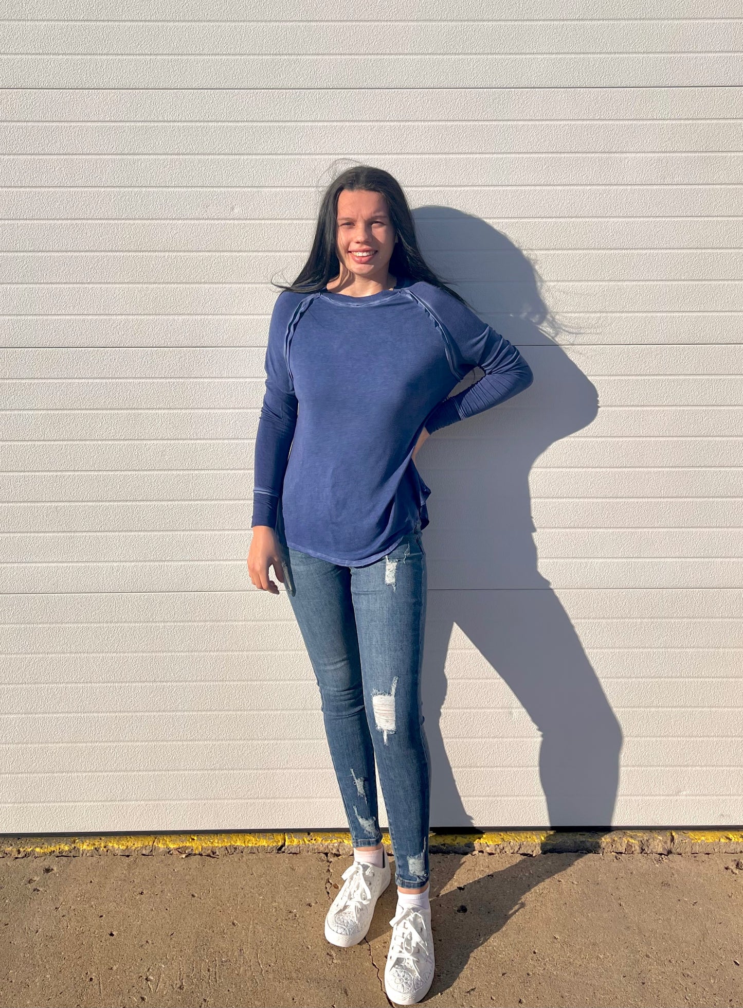 ZENANA- Washed LS Top w/ Thumbholes