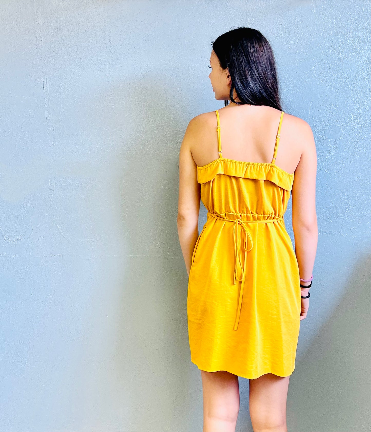 DAVI&DANI- Faux Surplice Wrapped Solid Cami Dress