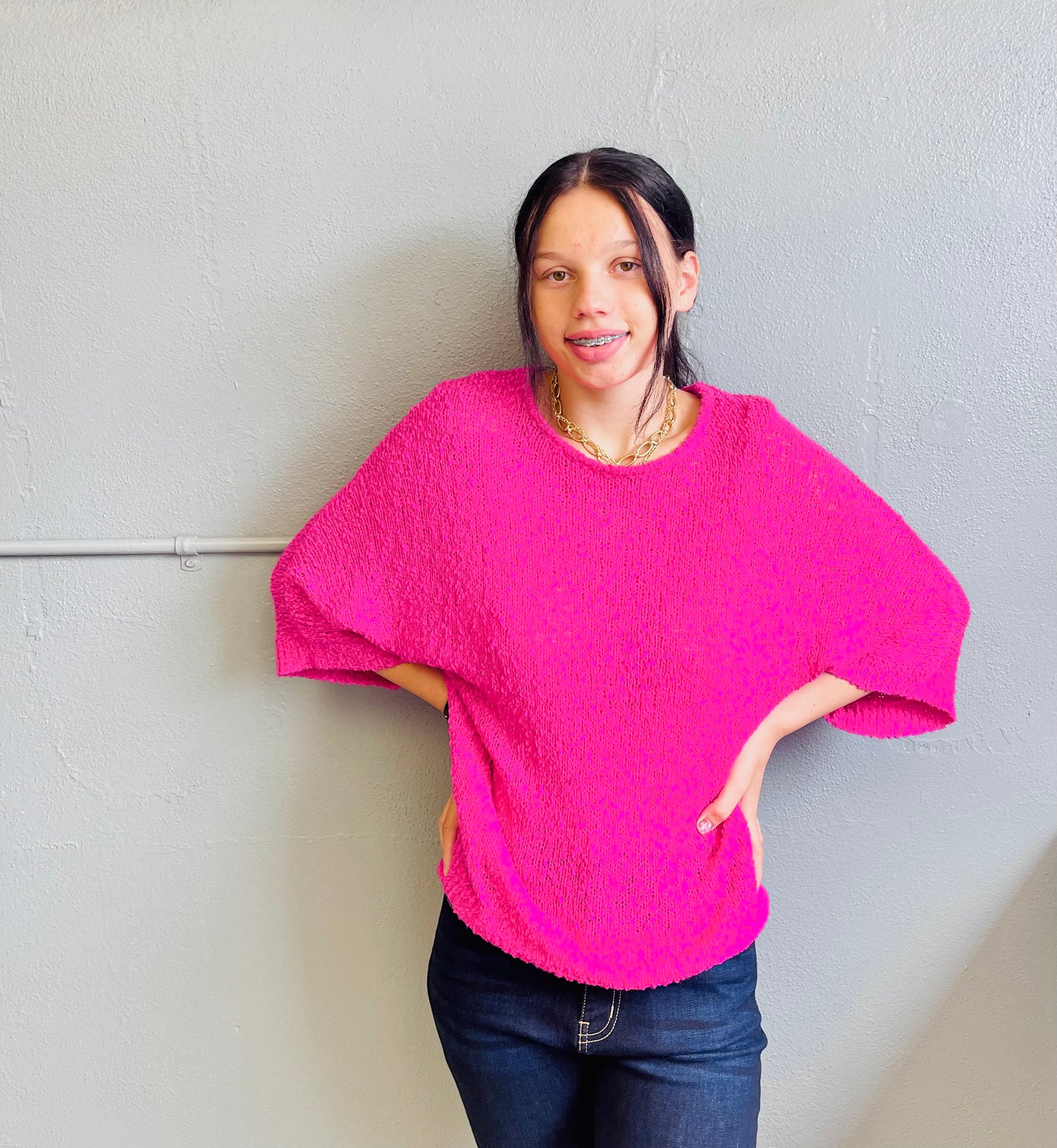 Staccato- Crew Neck, Half Kimono Sleeve, Pullover Sweater
