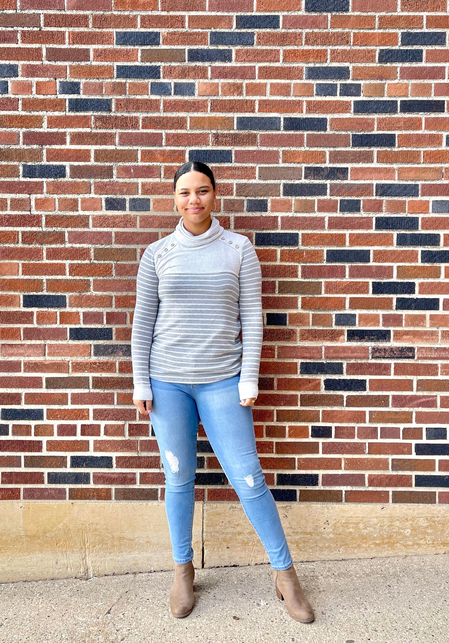 STACCATO- Turtle Neck Pinstripe Sweater