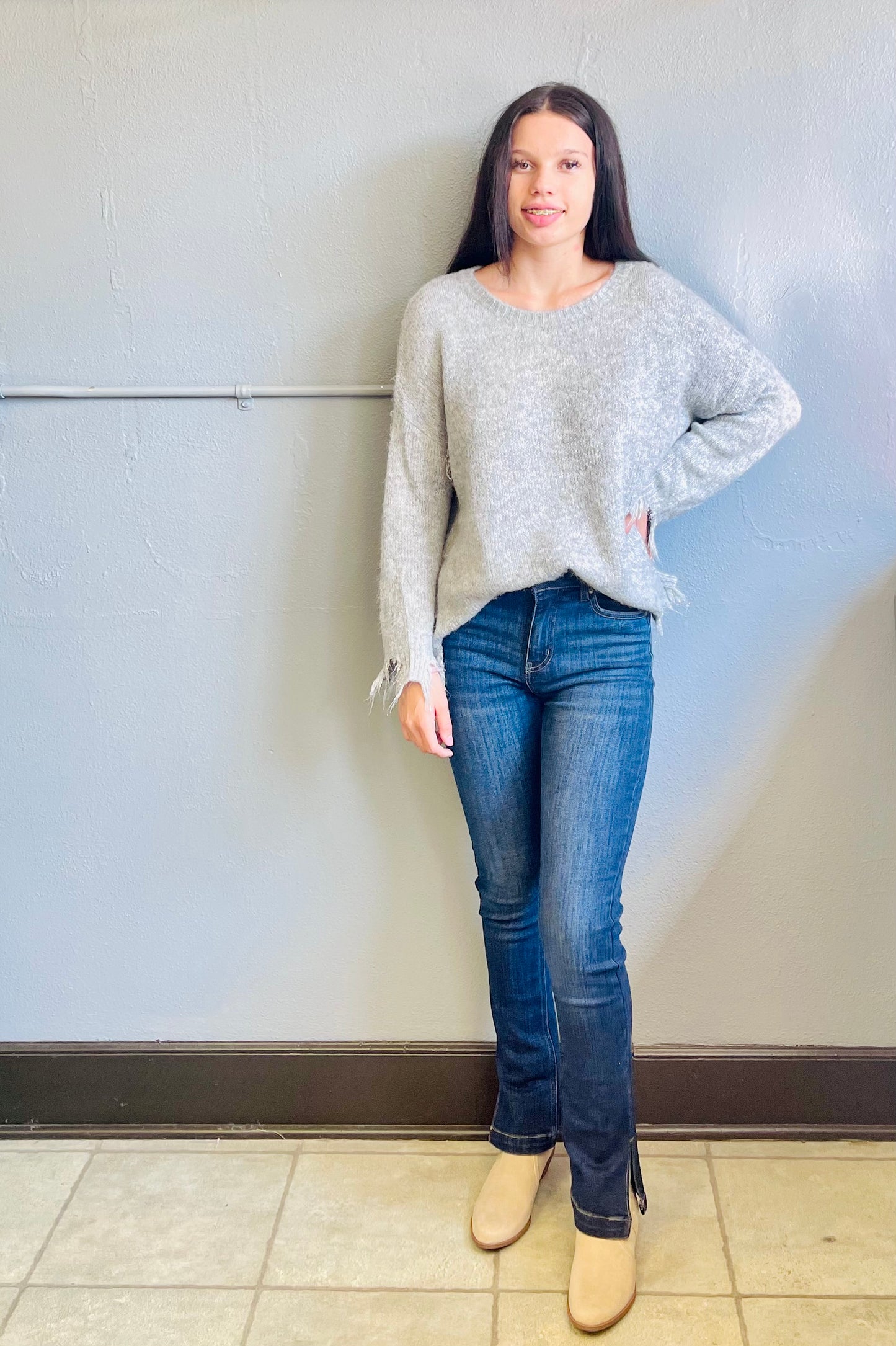 SEE AND BE SEEN- Sparkly Grey Fringe Sweater