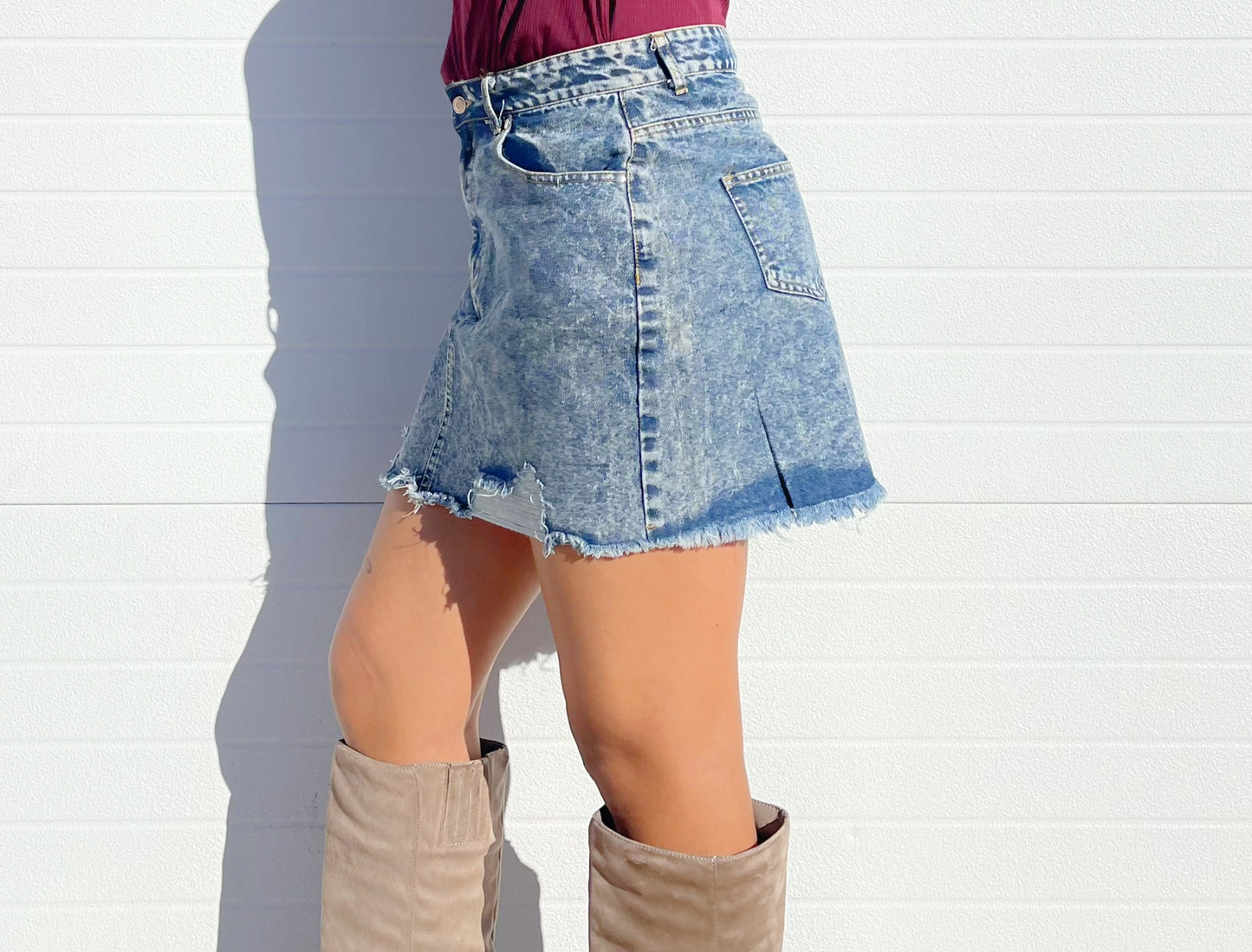 HYFVE- Distressed Denim Mini Skirt