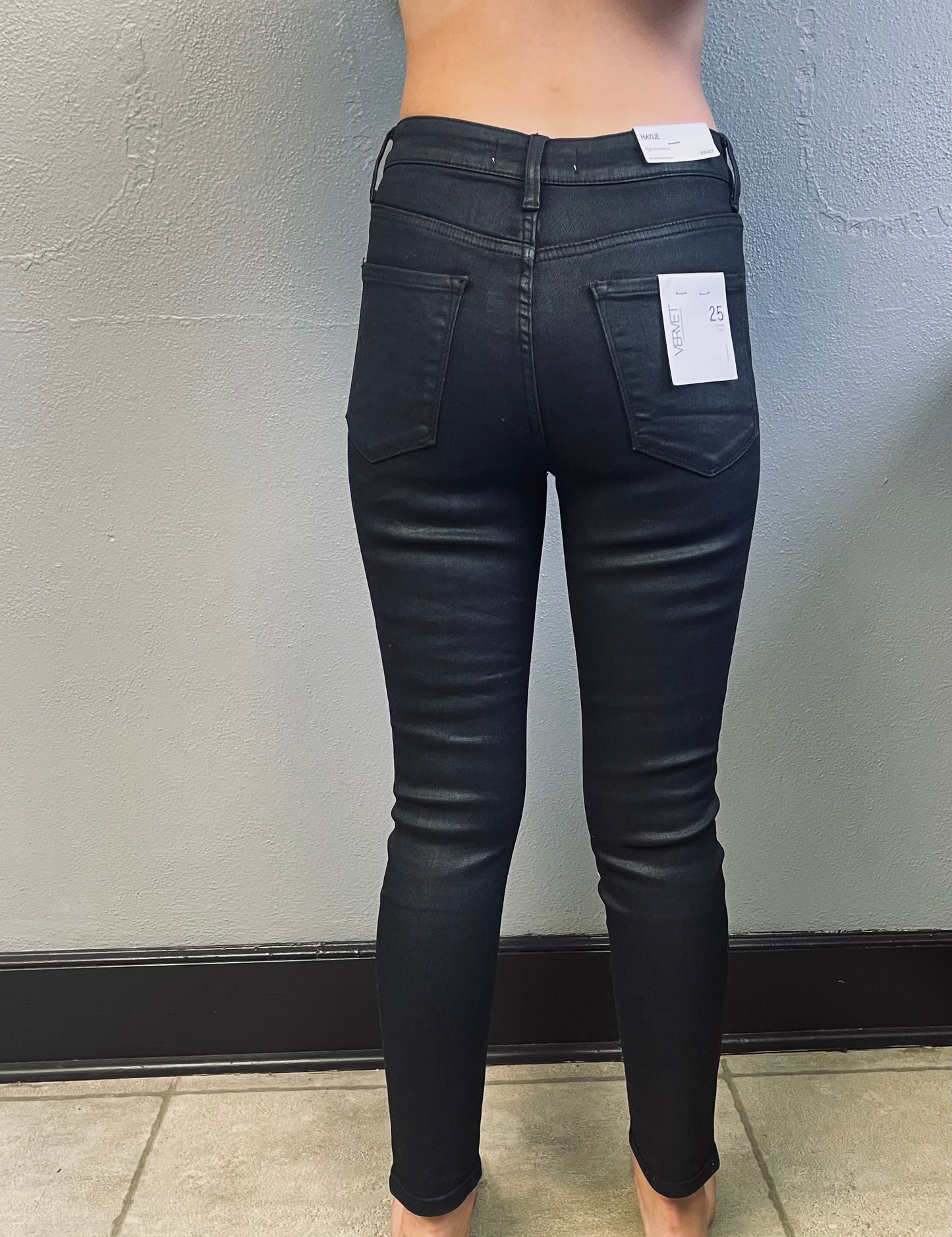 VERVET- High Rise Skinny Metallic Black Denim Jeans
