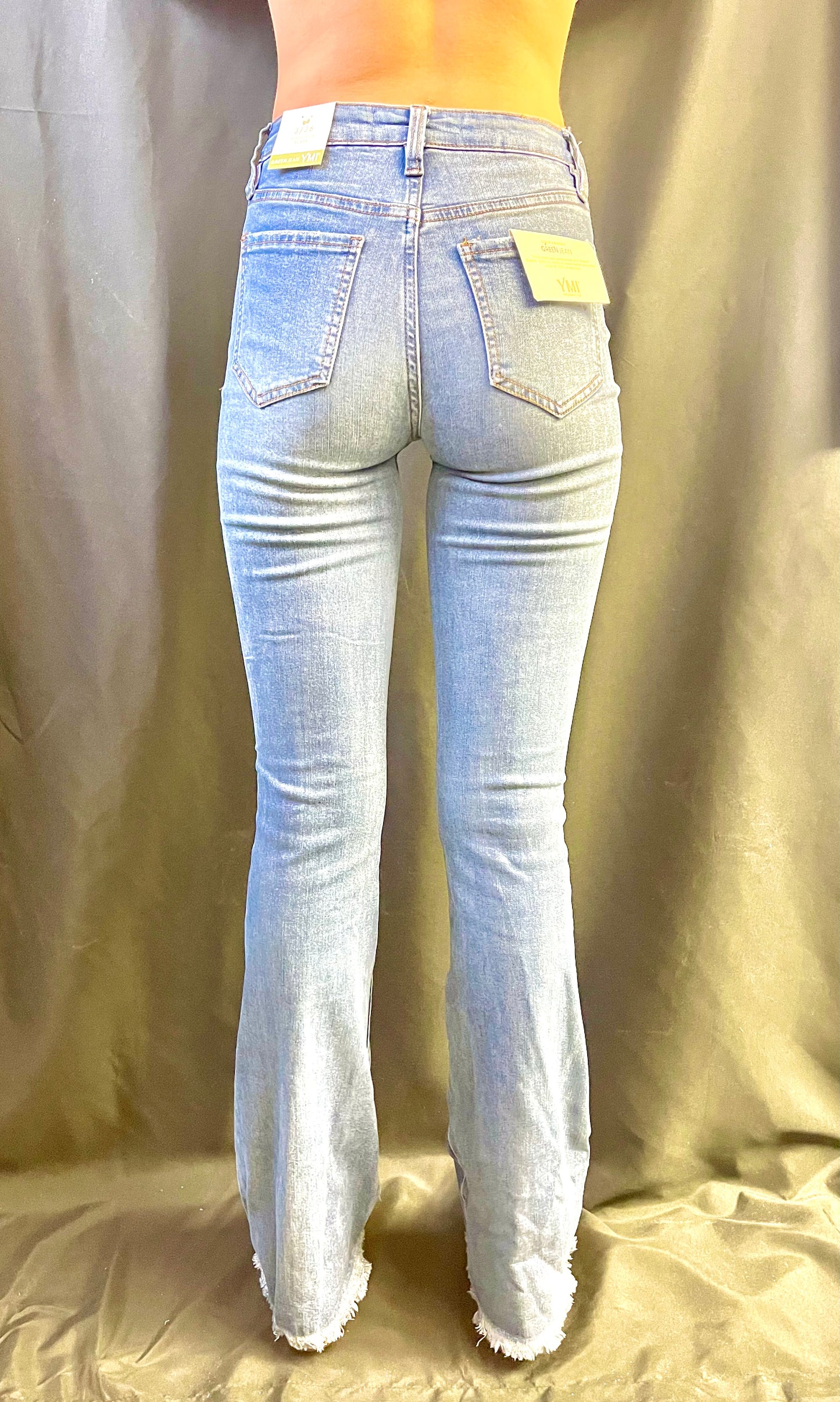 YMI- Junior 1 Button High Rise Fray Hem Flare Jean