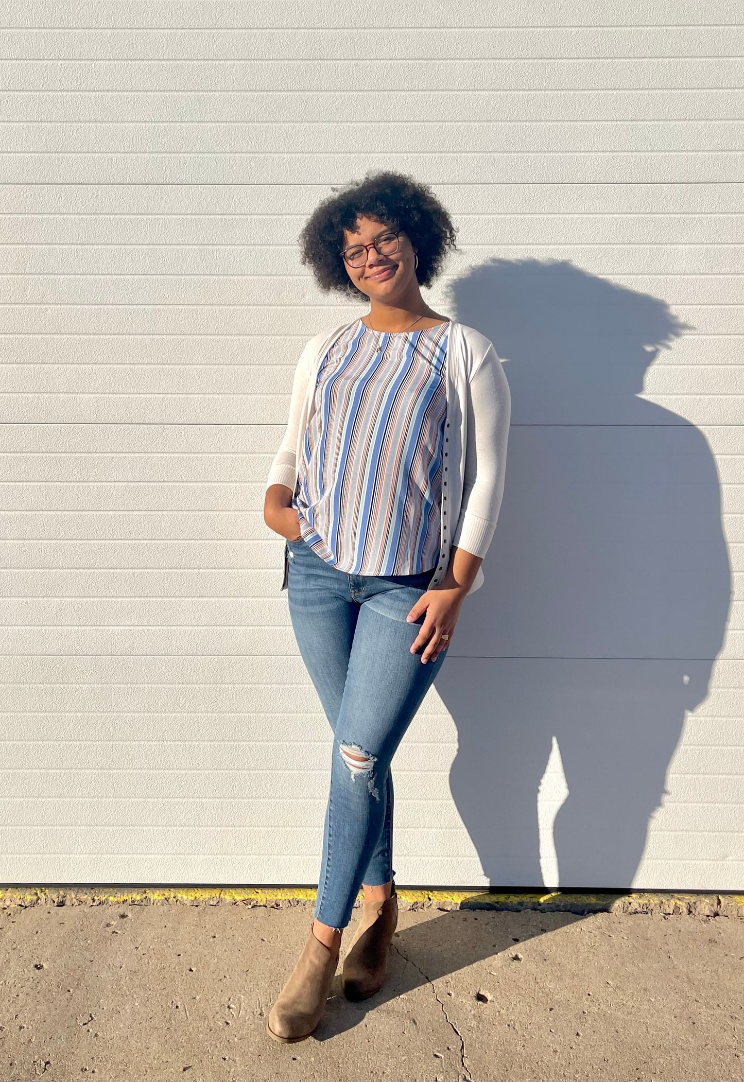 STACCATO- Aqua Stripe Tank w/ Keyhole