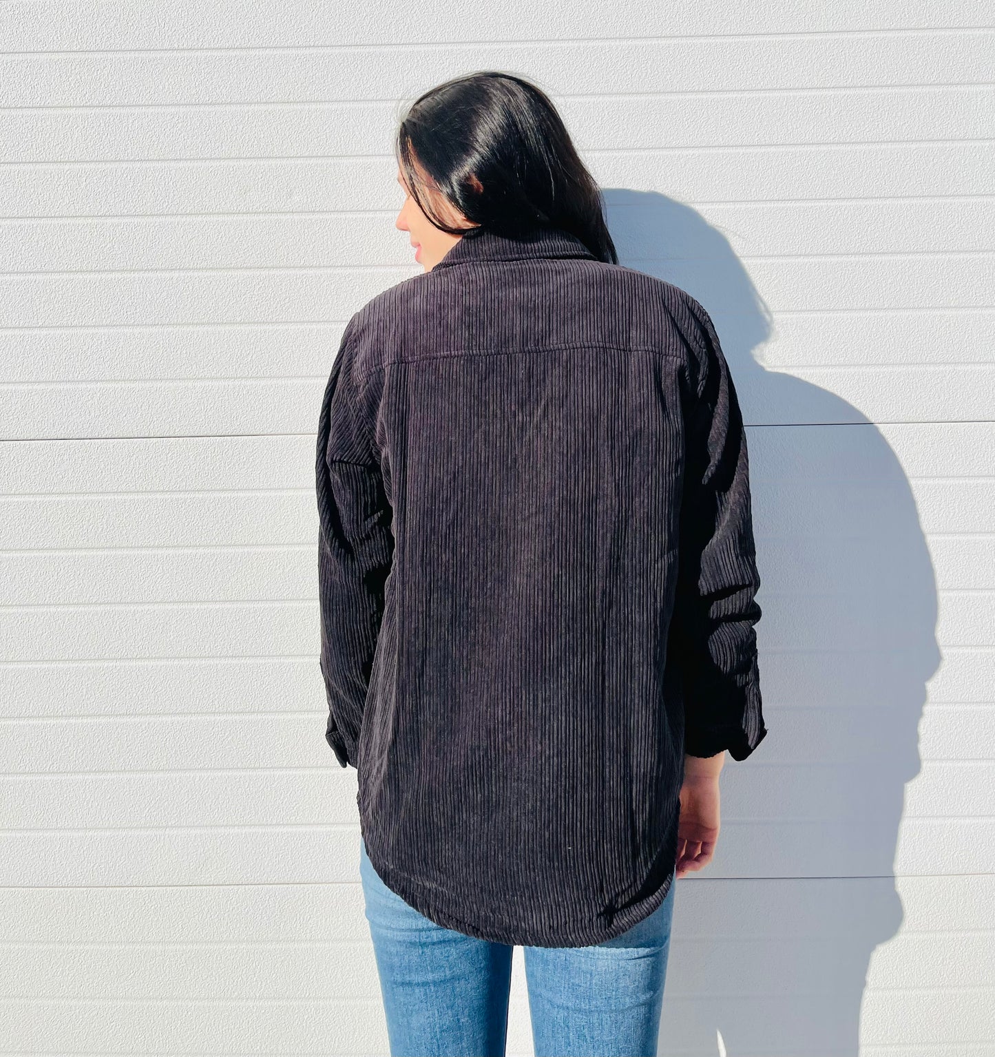 LOVE TREE- Woven Solid Long Sleeve Button Down Shacket