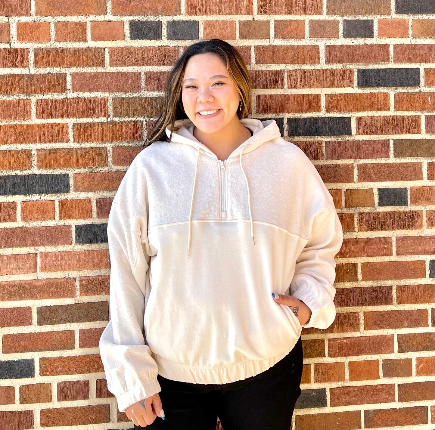 WHITE BIRCH- LS Solid Knit Fleece Hoodie