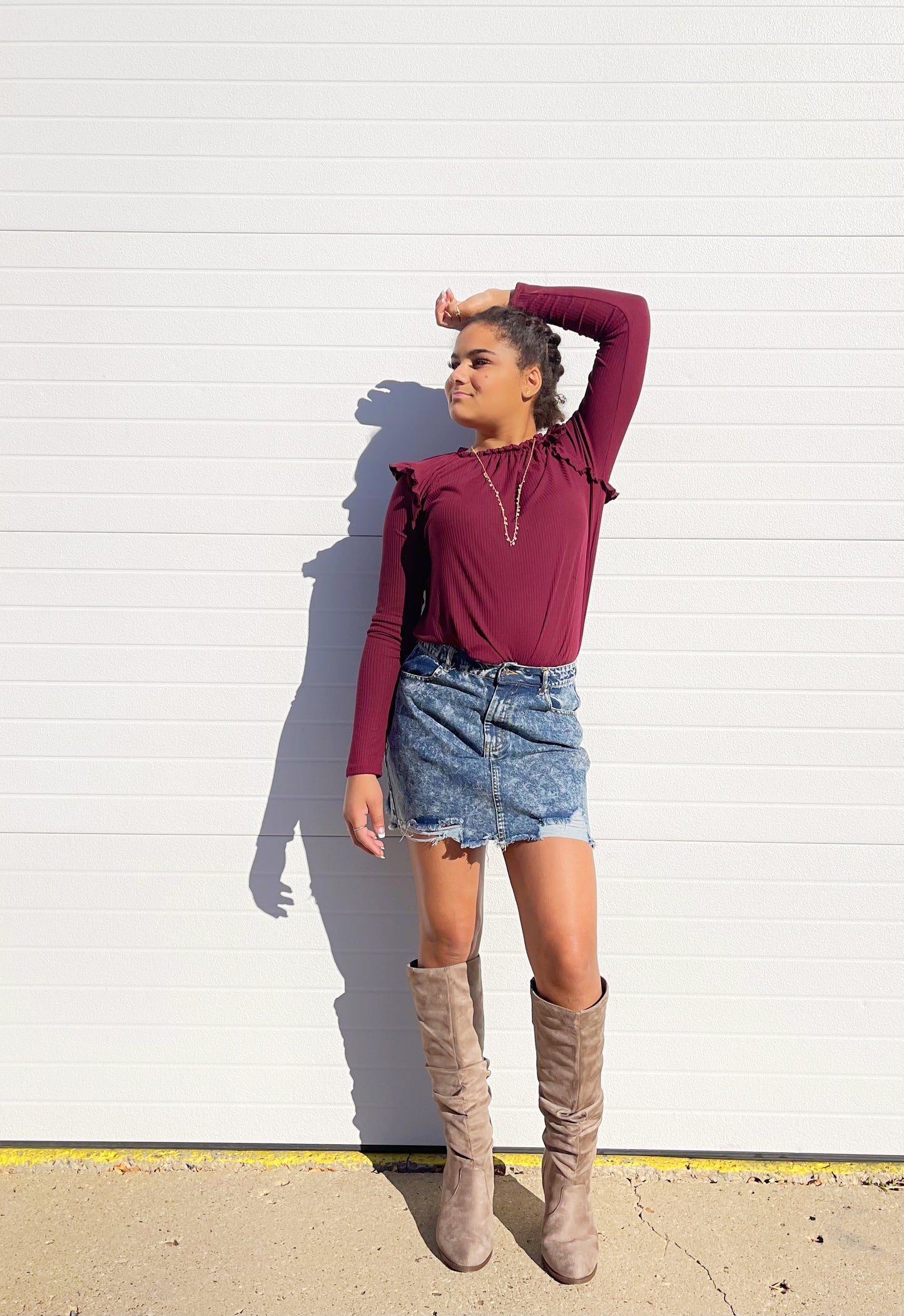 HYFVE- Distressed Denim Mini Skirt