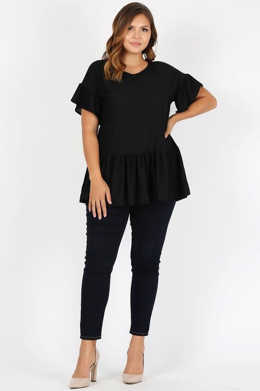 SWEET LINDSEY- PLUS Ruffle Solid Tunic Top