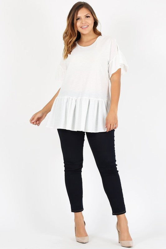 SWEET LINDSEY- PLUS Ruffle Solid Tunic Top