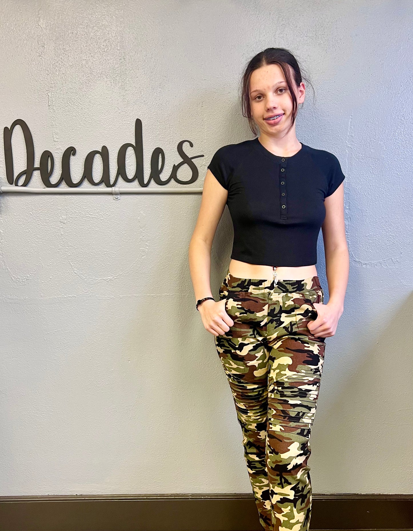 Umgee- High Waisted Camo Pants w/ Pockets
