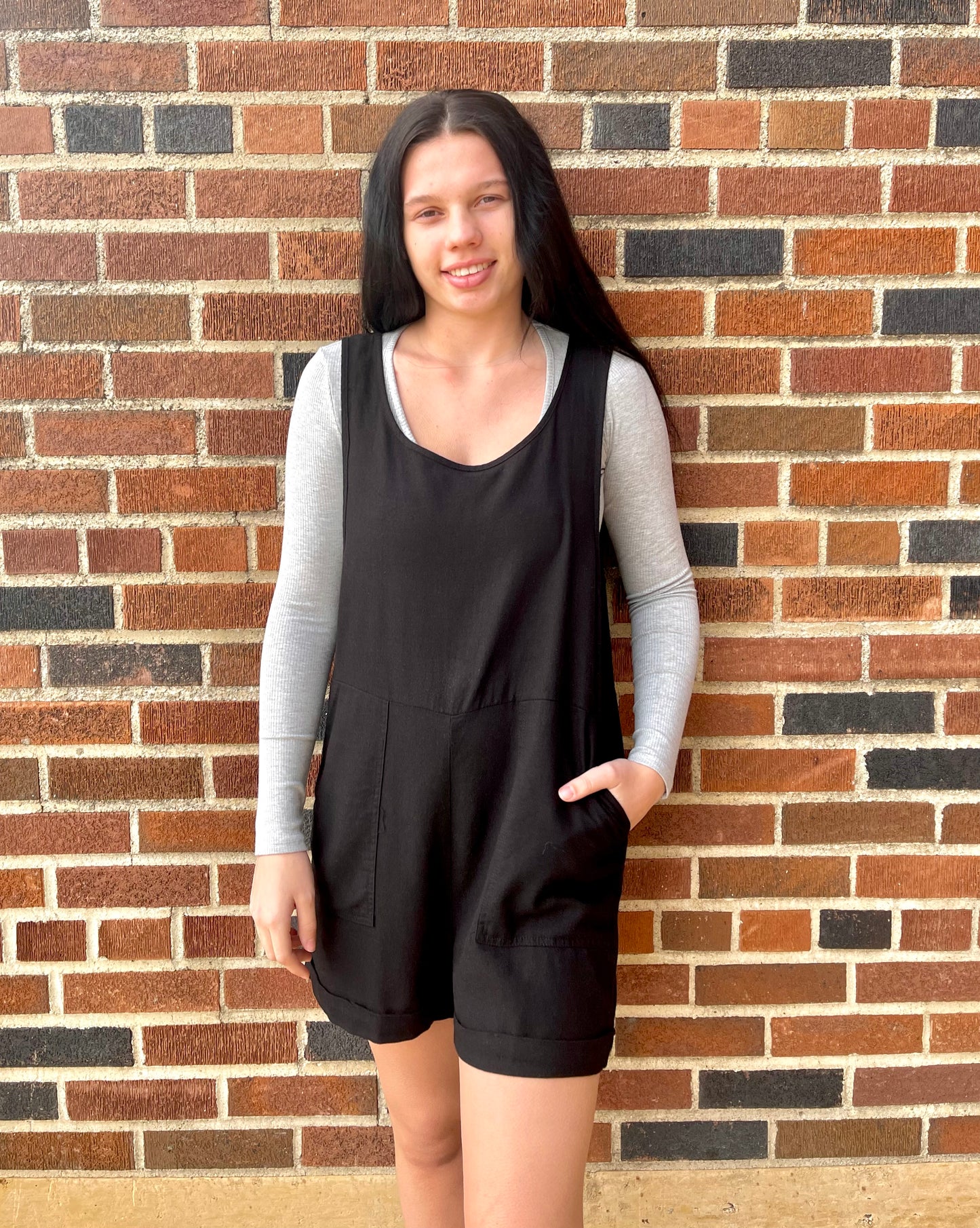 ZENANA- Linen Romper w/ Pockets