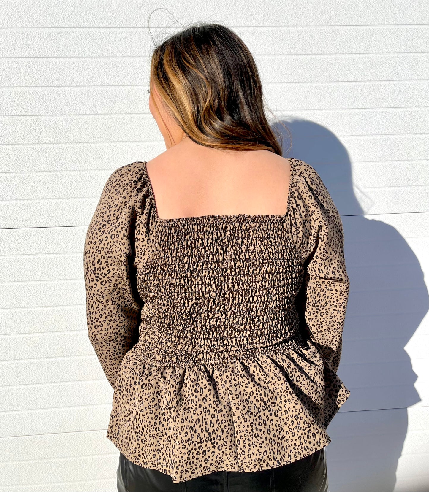WHITE BIRCH- LS Cheetah Print Woven Top