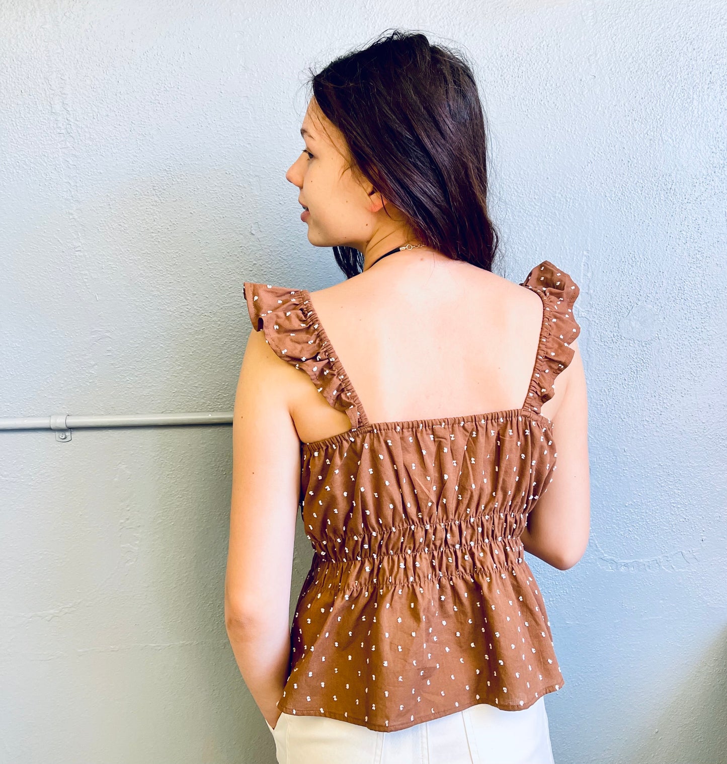 MINE- Ruffle Strap Peplum Tank w/ Design