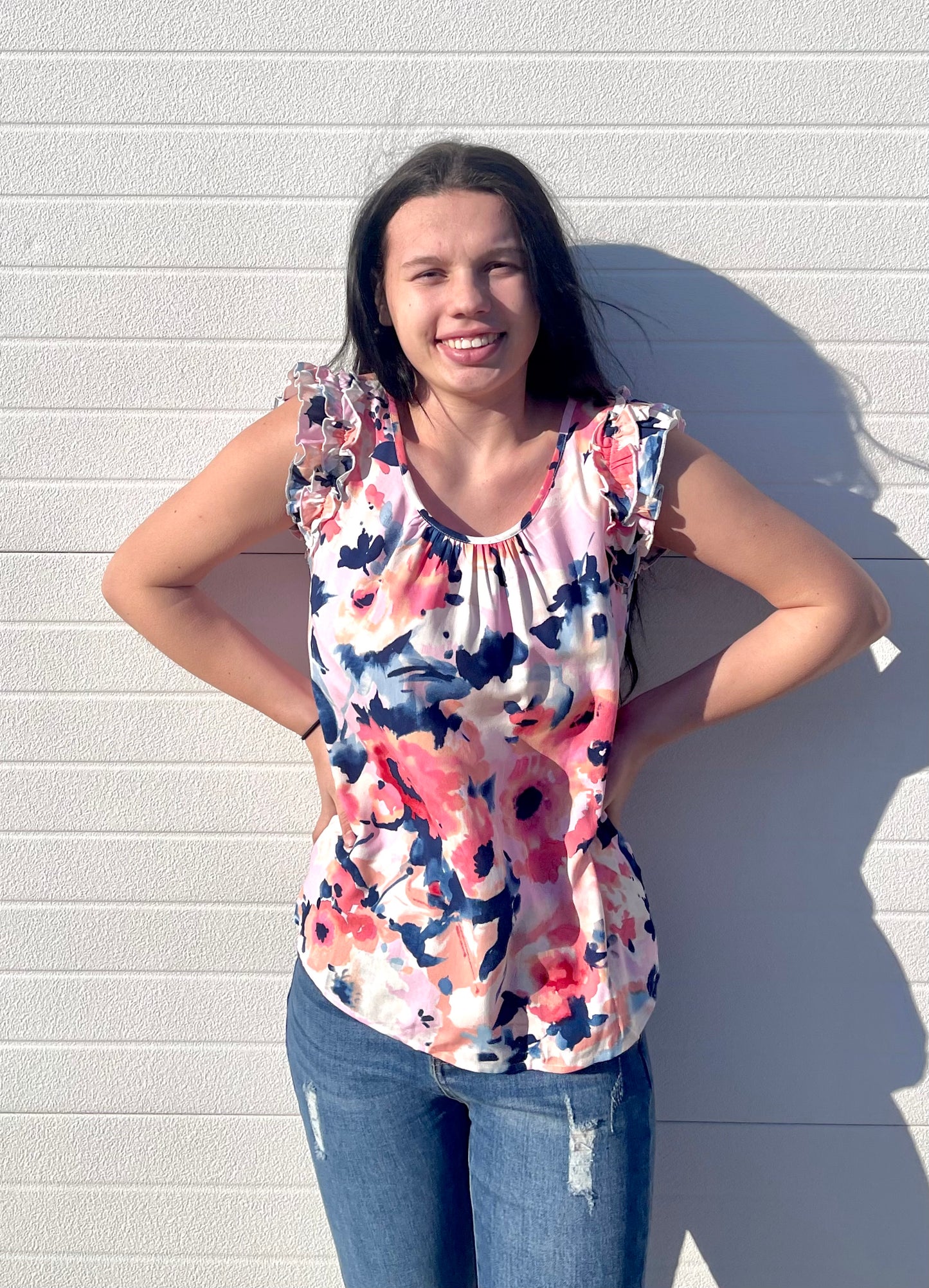 STACCATO- Sleeveless, Ruffled Floral Print Top