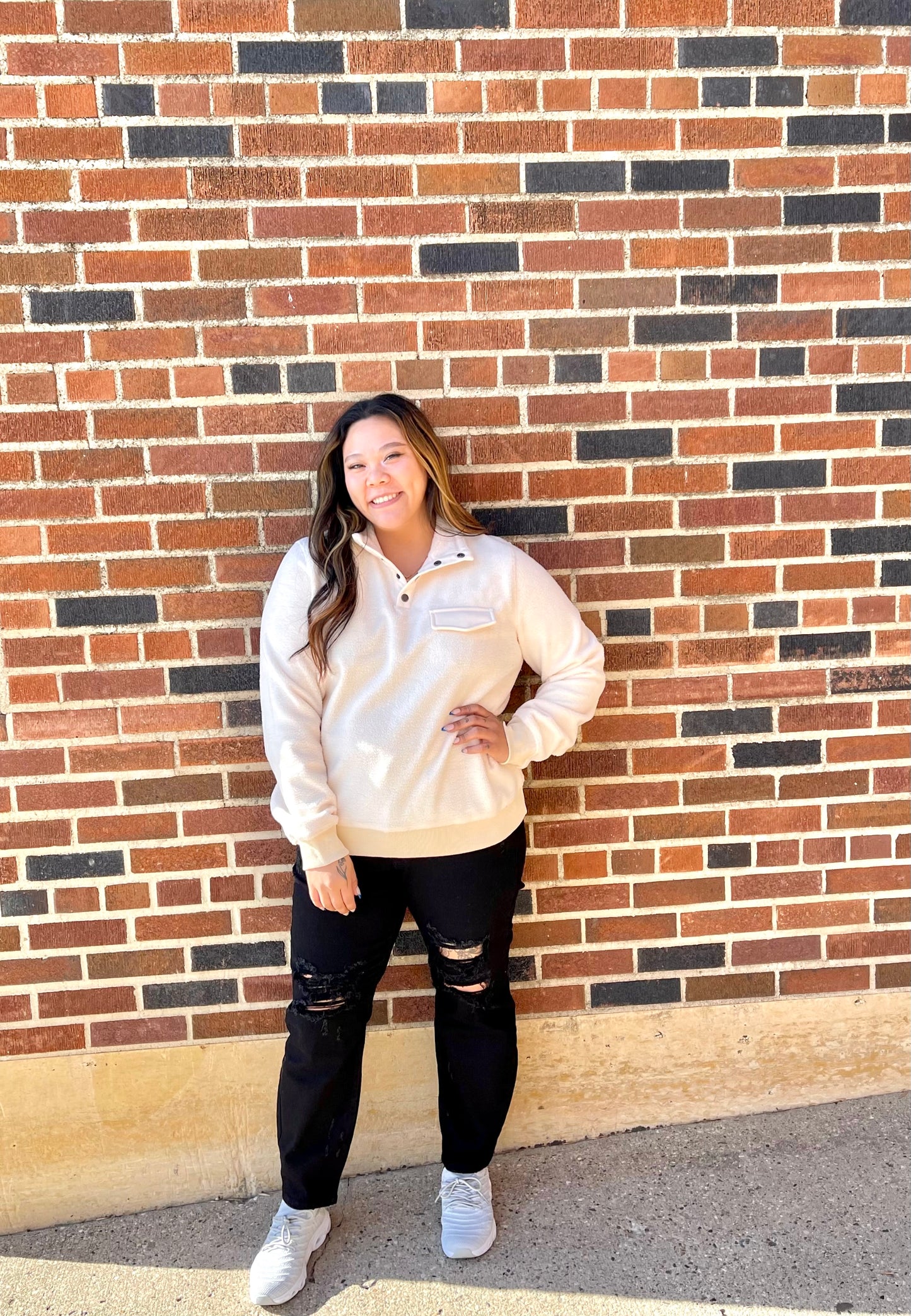 WHITE BIRCH- Long Sleeve Solid Sherpa Knit Pullover