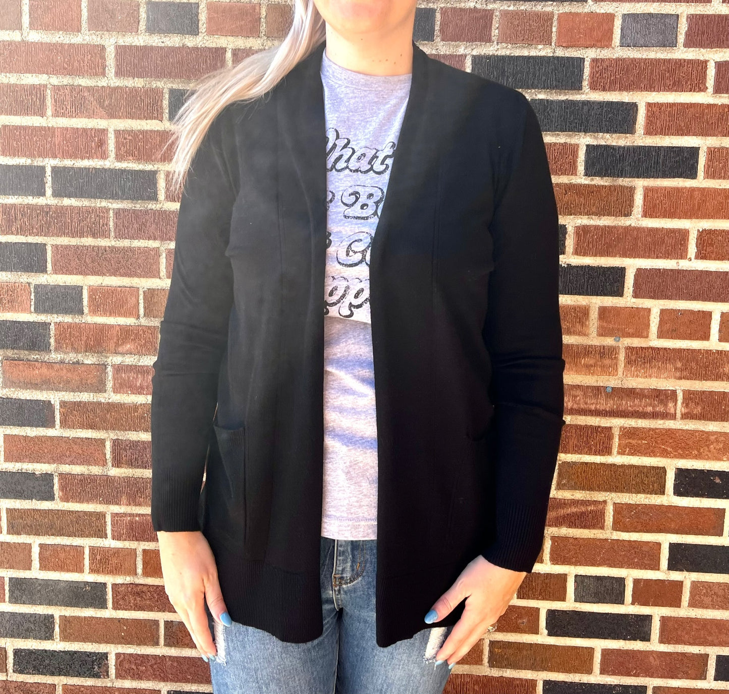 Staccato- Open Front, Long Sleeve, Side Pockets, Basic Cardigan