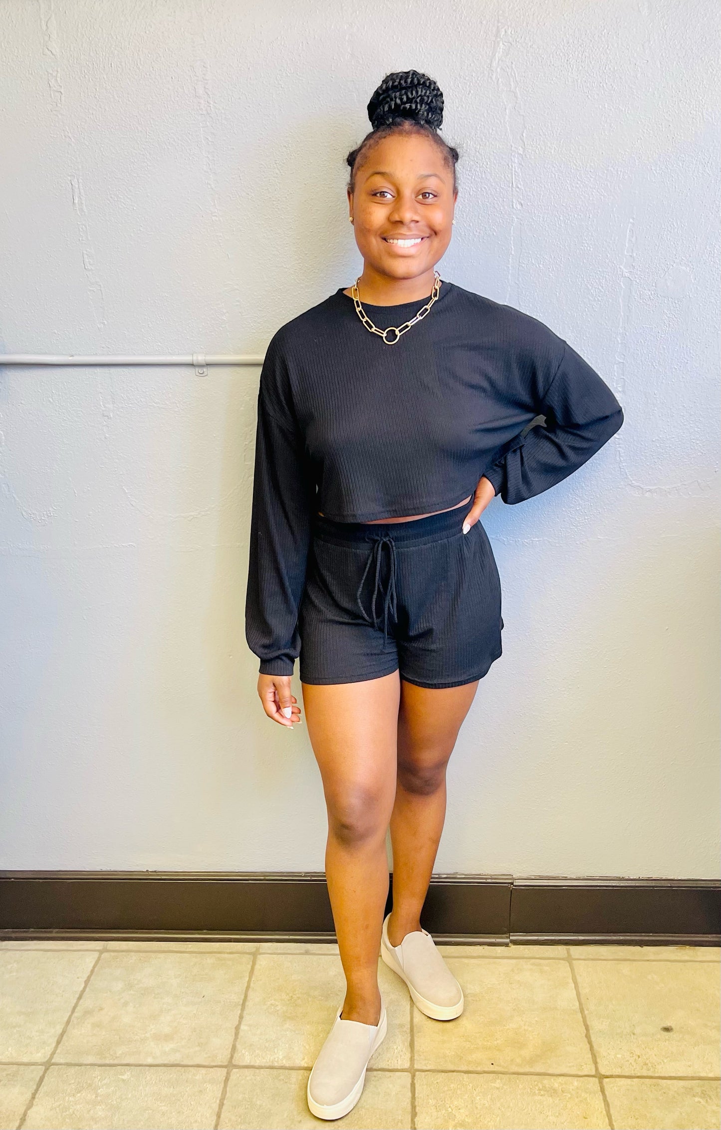 HYFVE- Cropped Pullover & Shorts Set