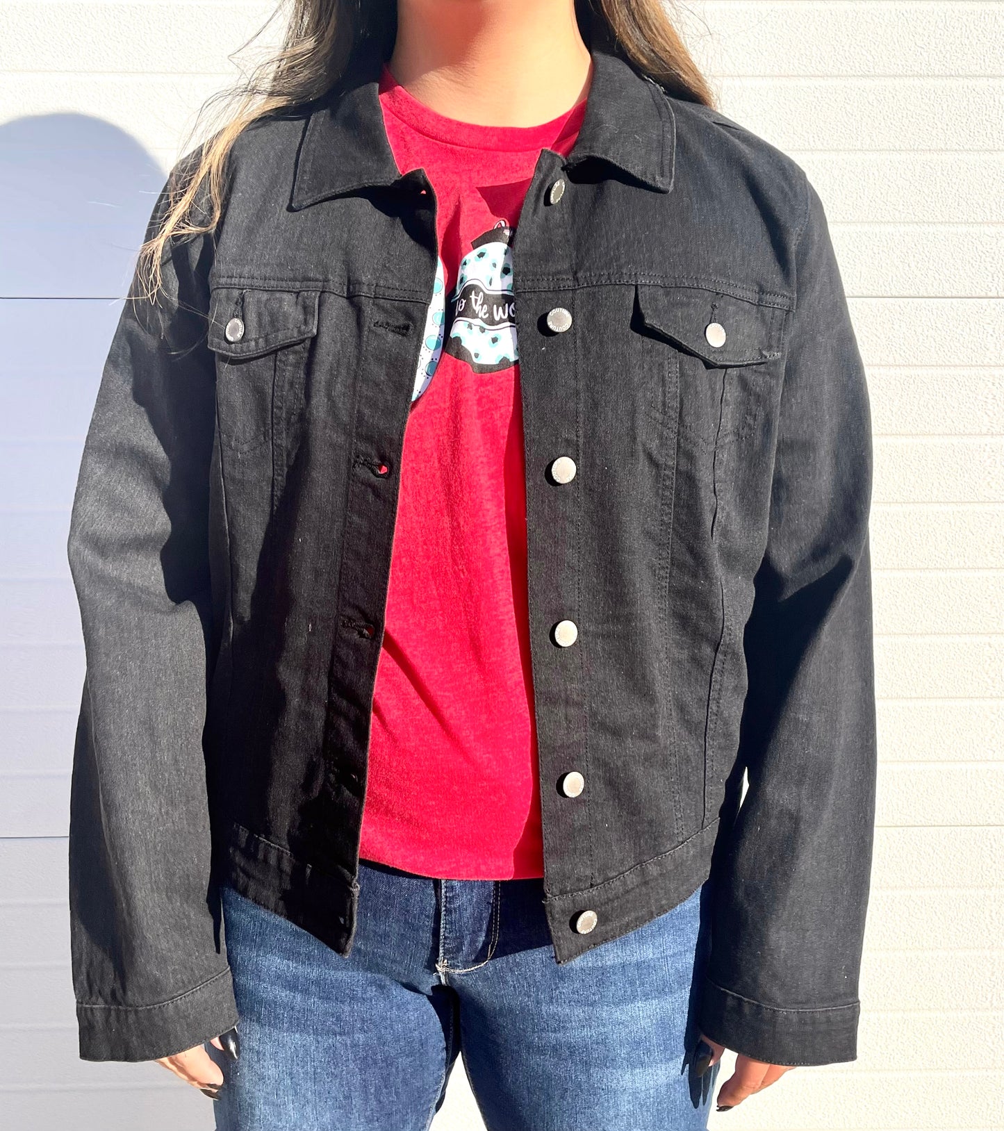 BETA HOUSE - Plus Size Black Solid Cropped Denim Jacket