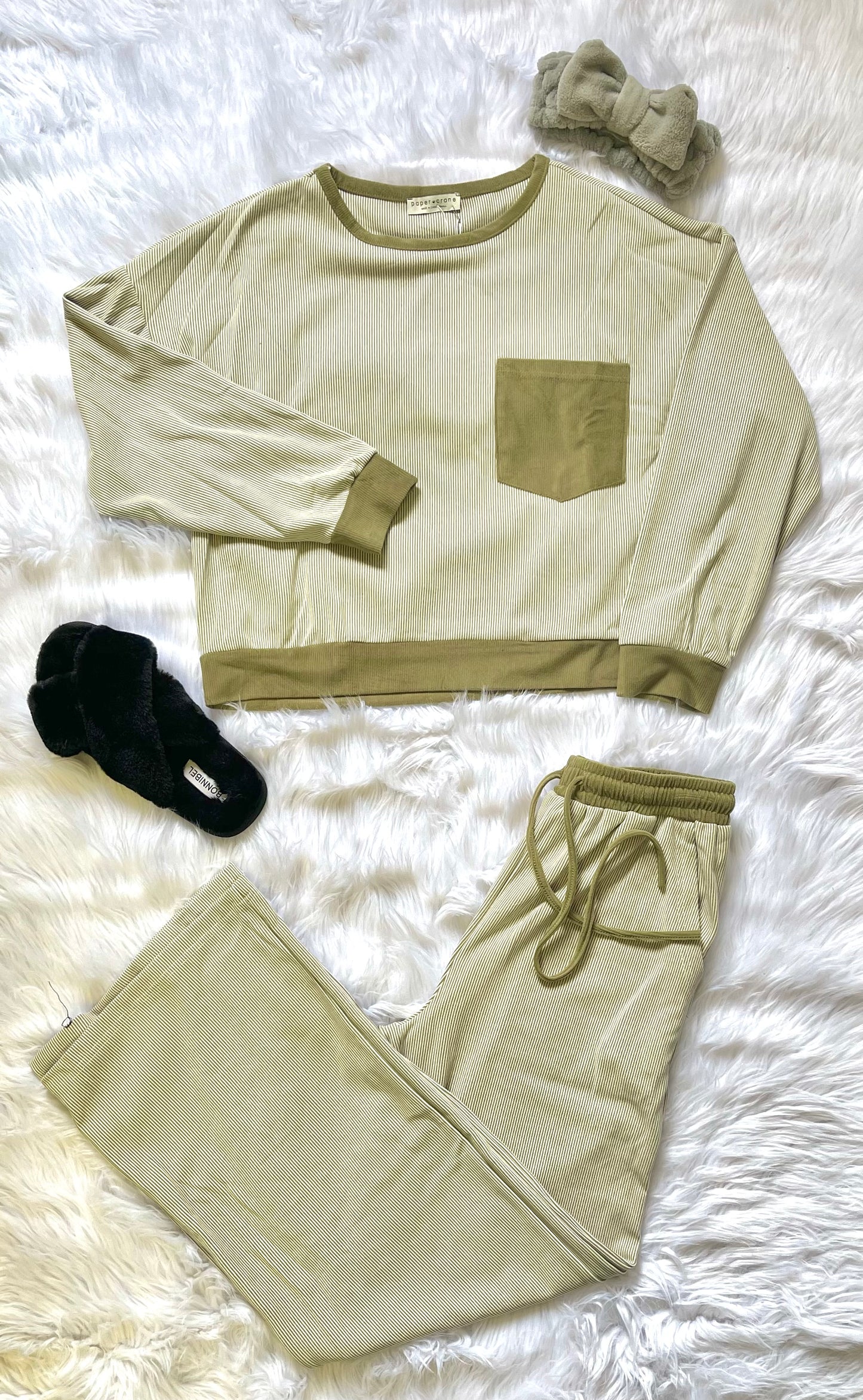 PAPER CRANE- Ribbed Long Sleeve Top w/ Patch Pocket