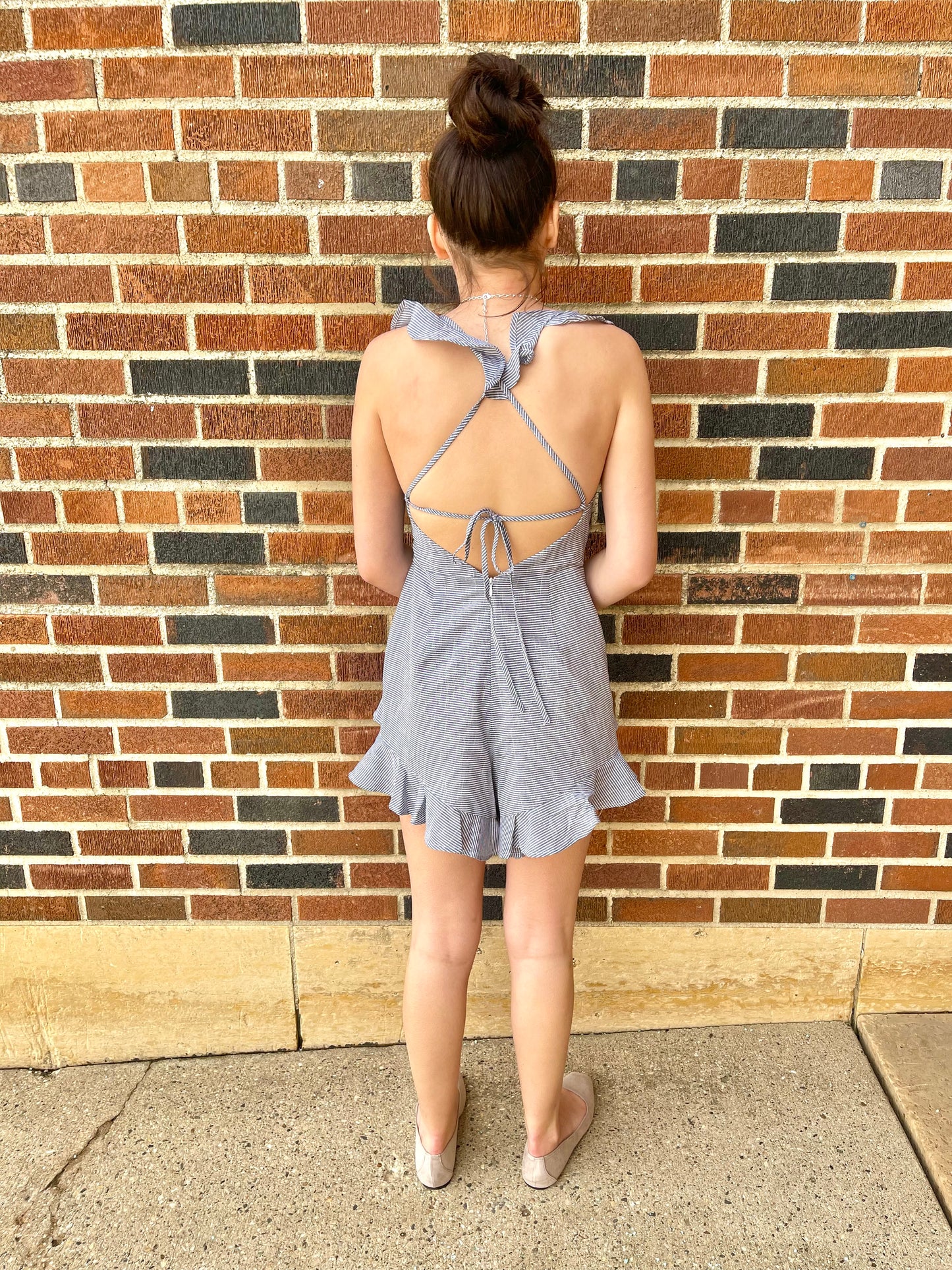 DAVI&DANI- Ruffle Detailed Pinstripe Romper