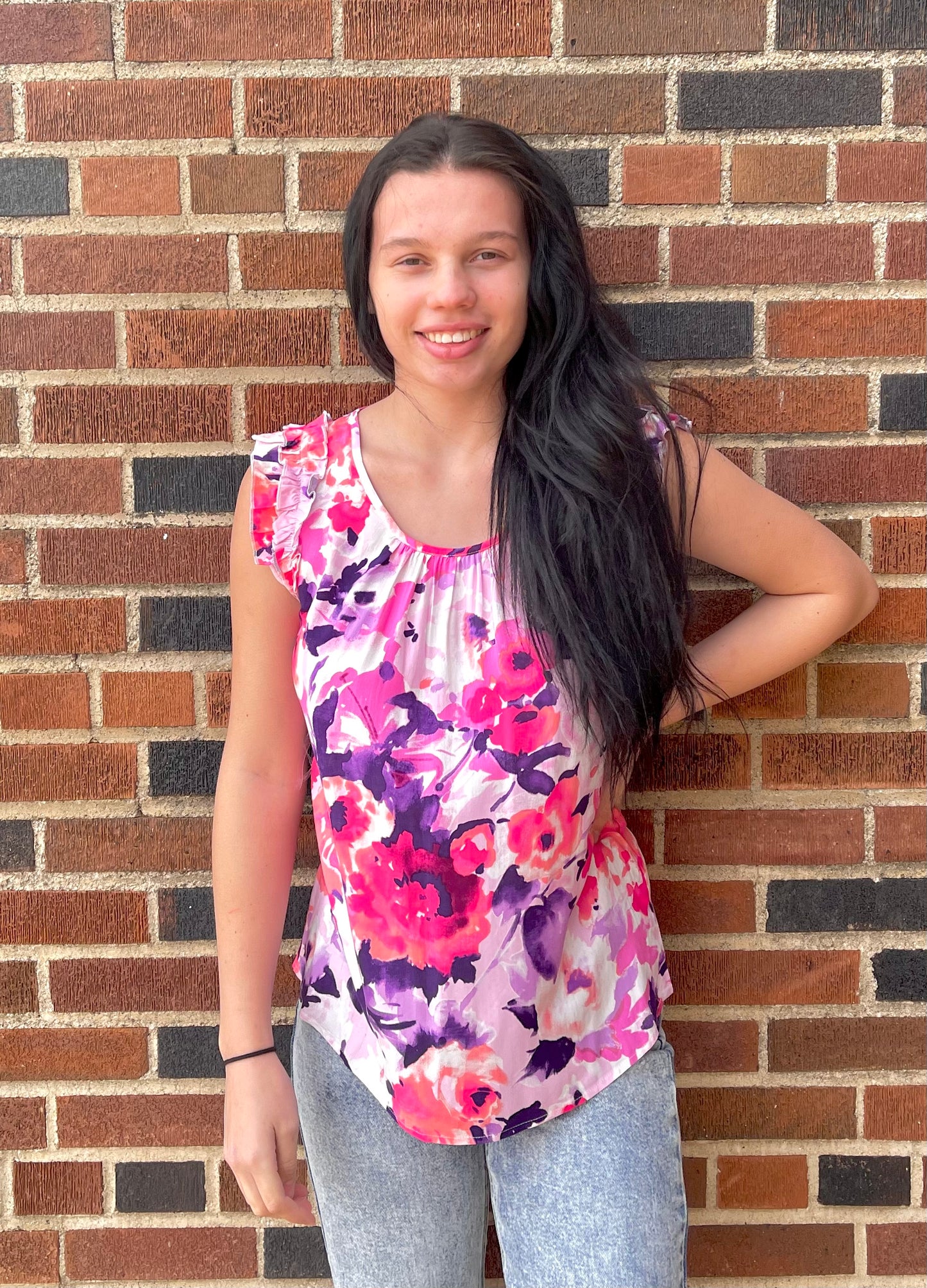 STACCATO- Sleeveless, Ruffled Floral Print Top