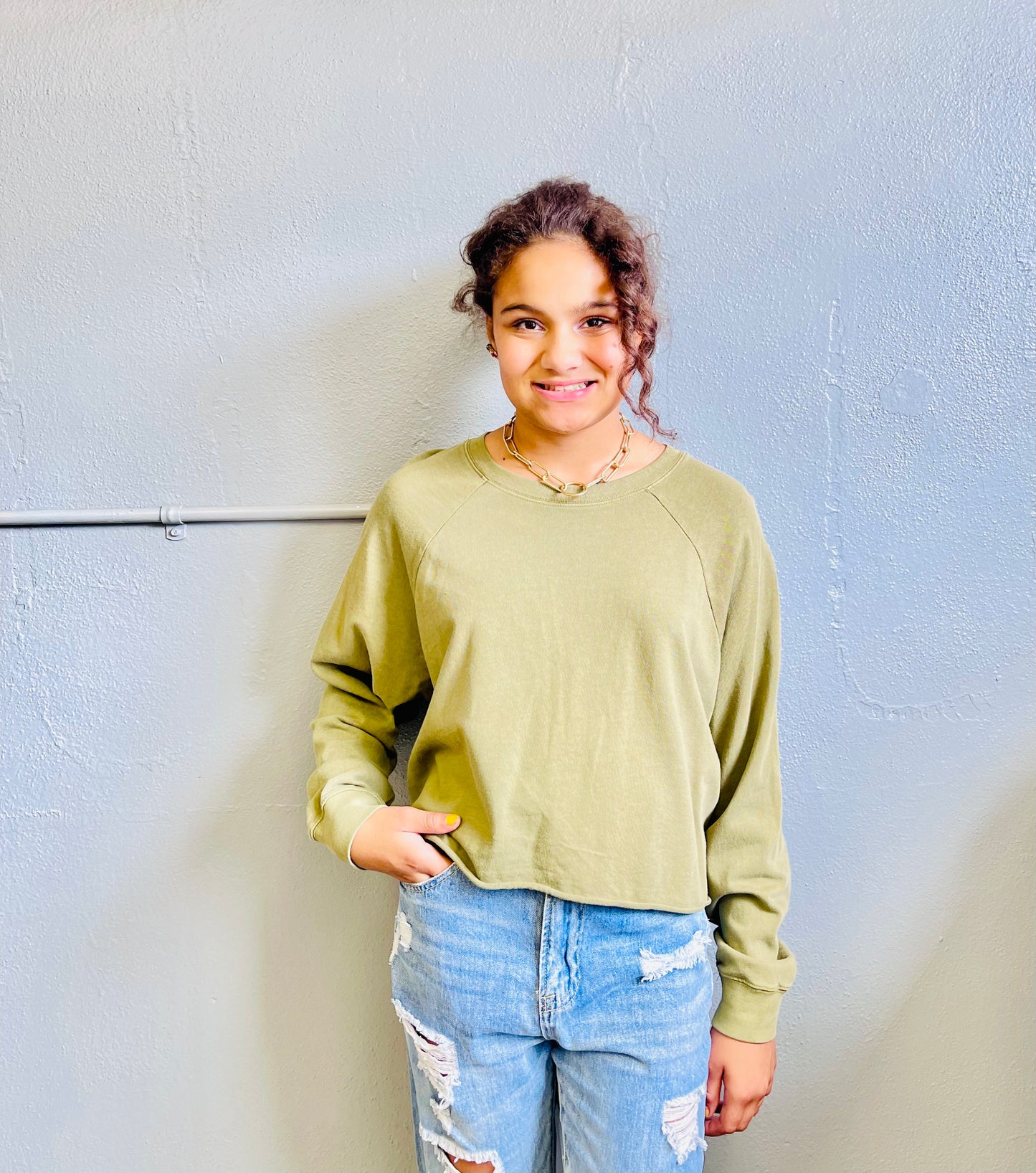 DOUBLE ZERO- Raglan LS Crop Sweatshirt