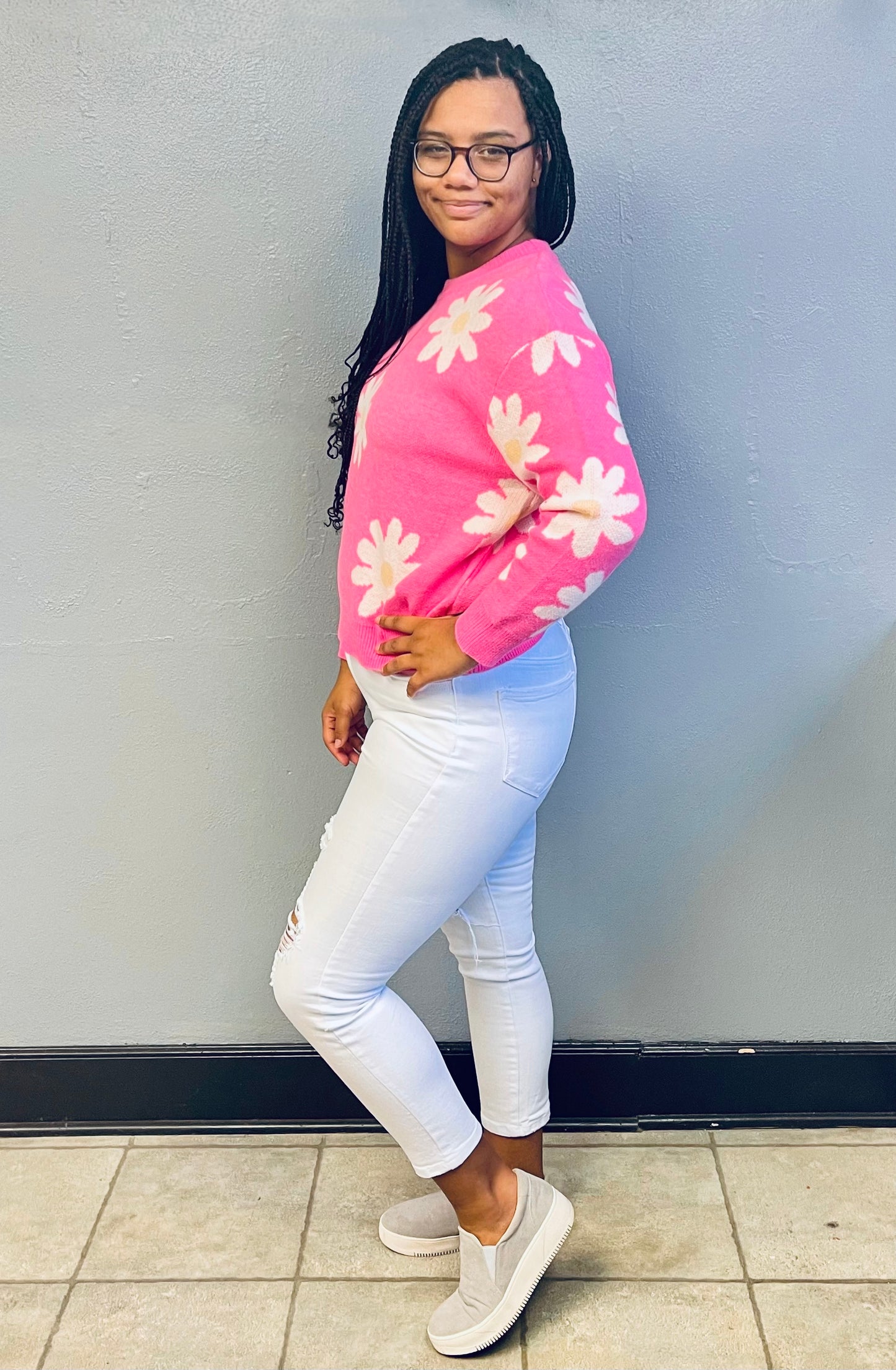 WHITE BIRCH- Distressed White Denim Jeans