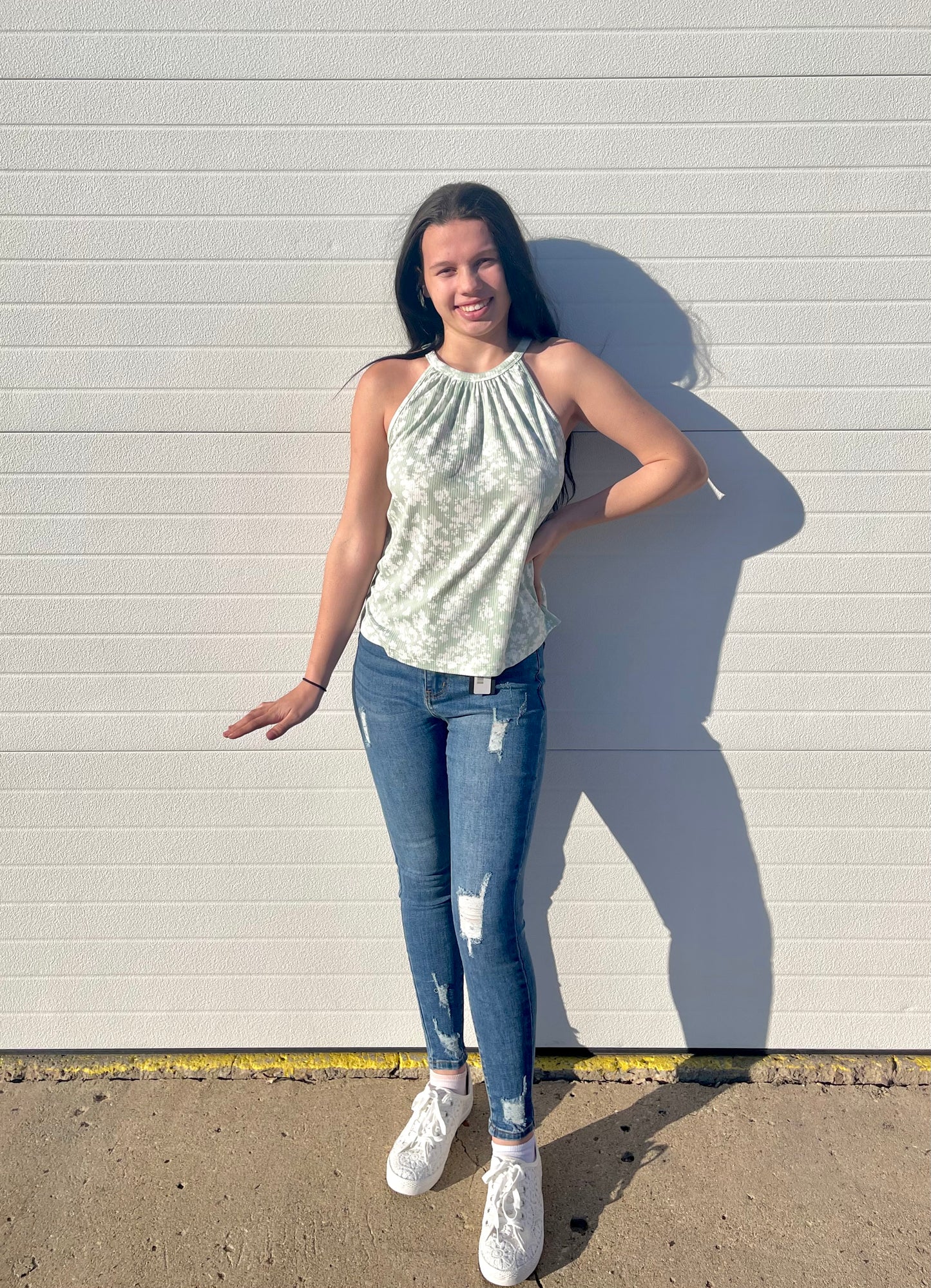 STACCATO- Sage Floral Print Halter Tank Top