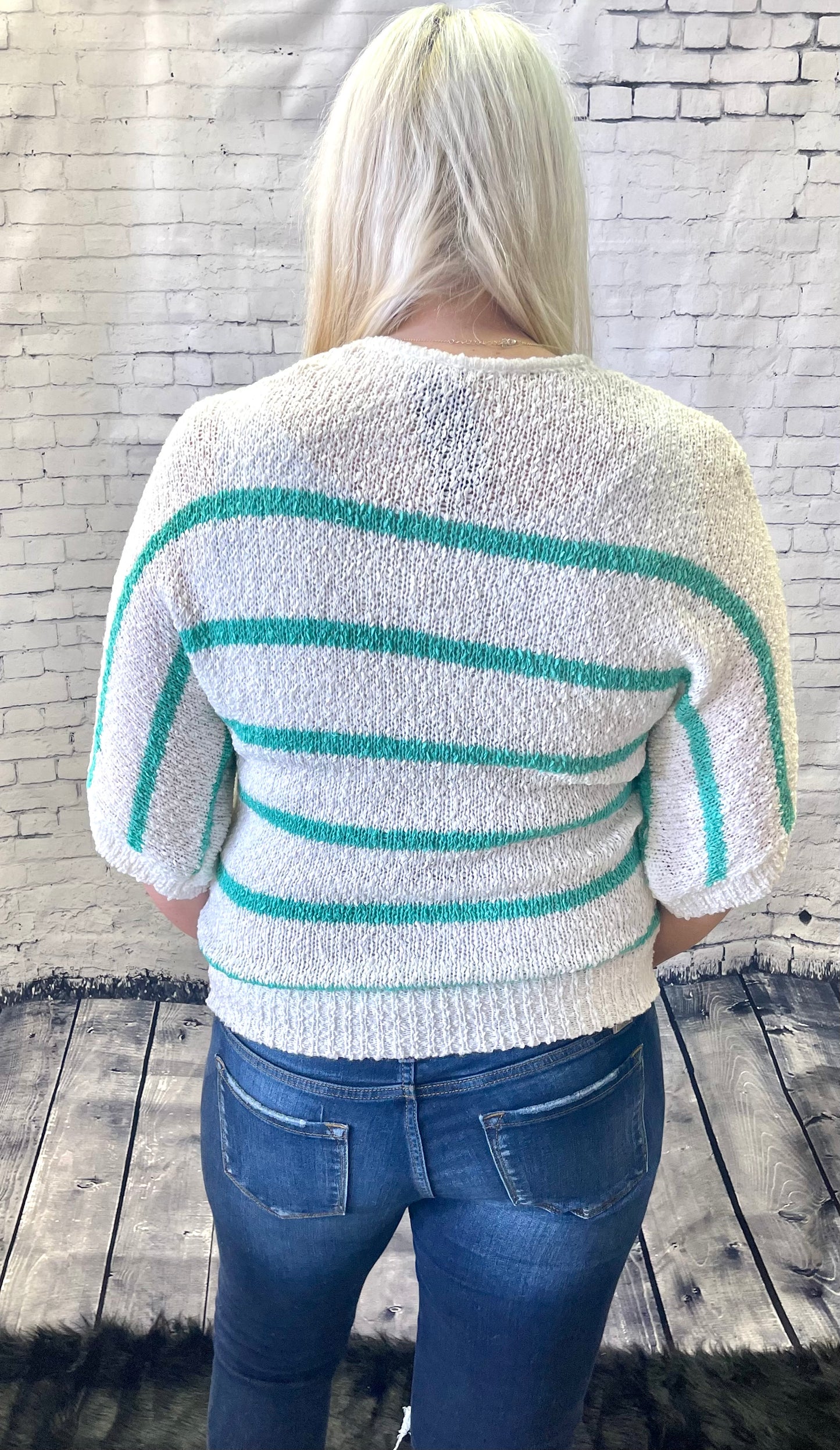 Staccato- Crew Neck, Half Kimono Sleeve, Pullover, Stripe Sweater
