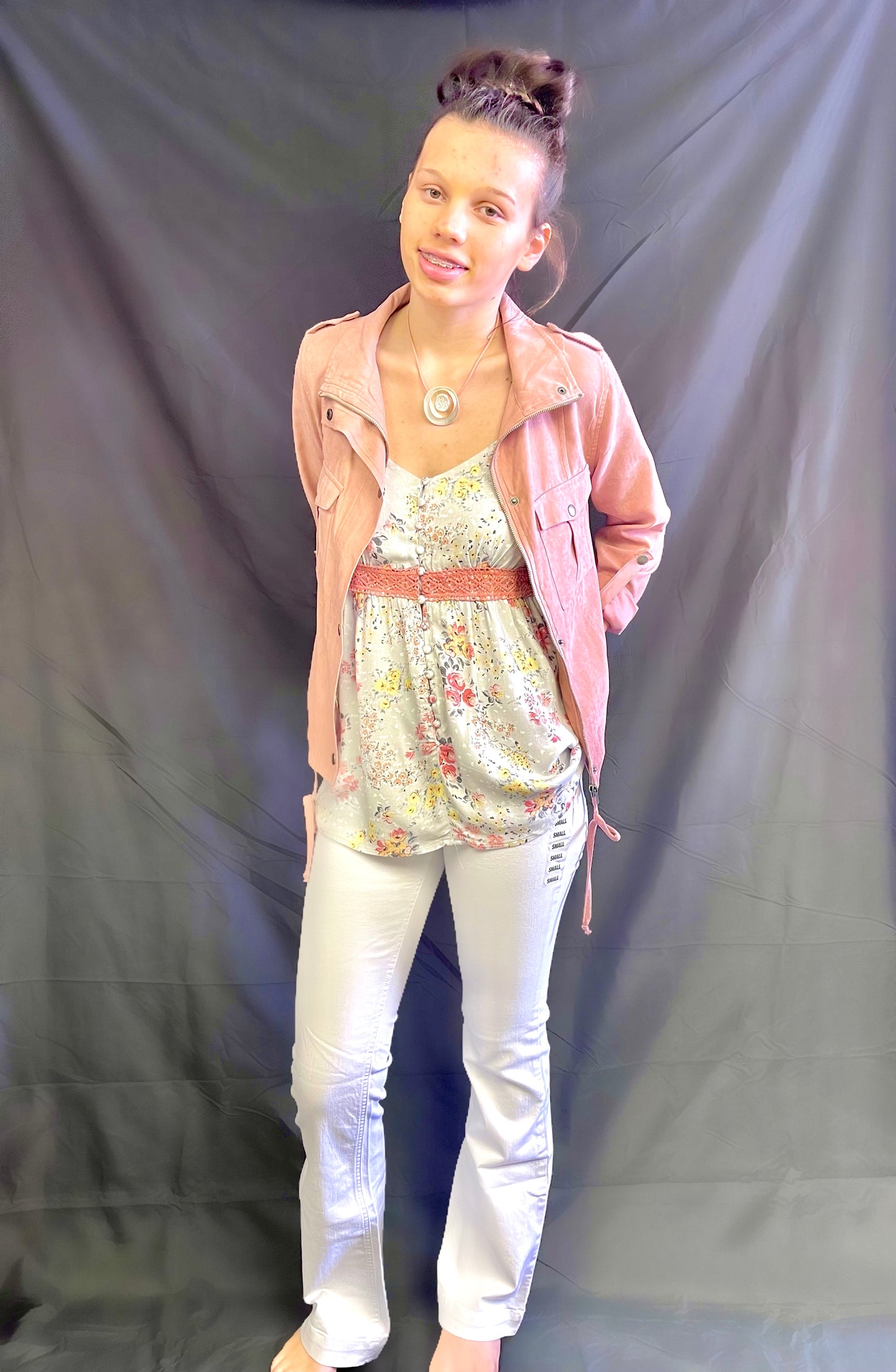 WHITE BIRCH- Ditzy Floral Printed Lace Trim Cami