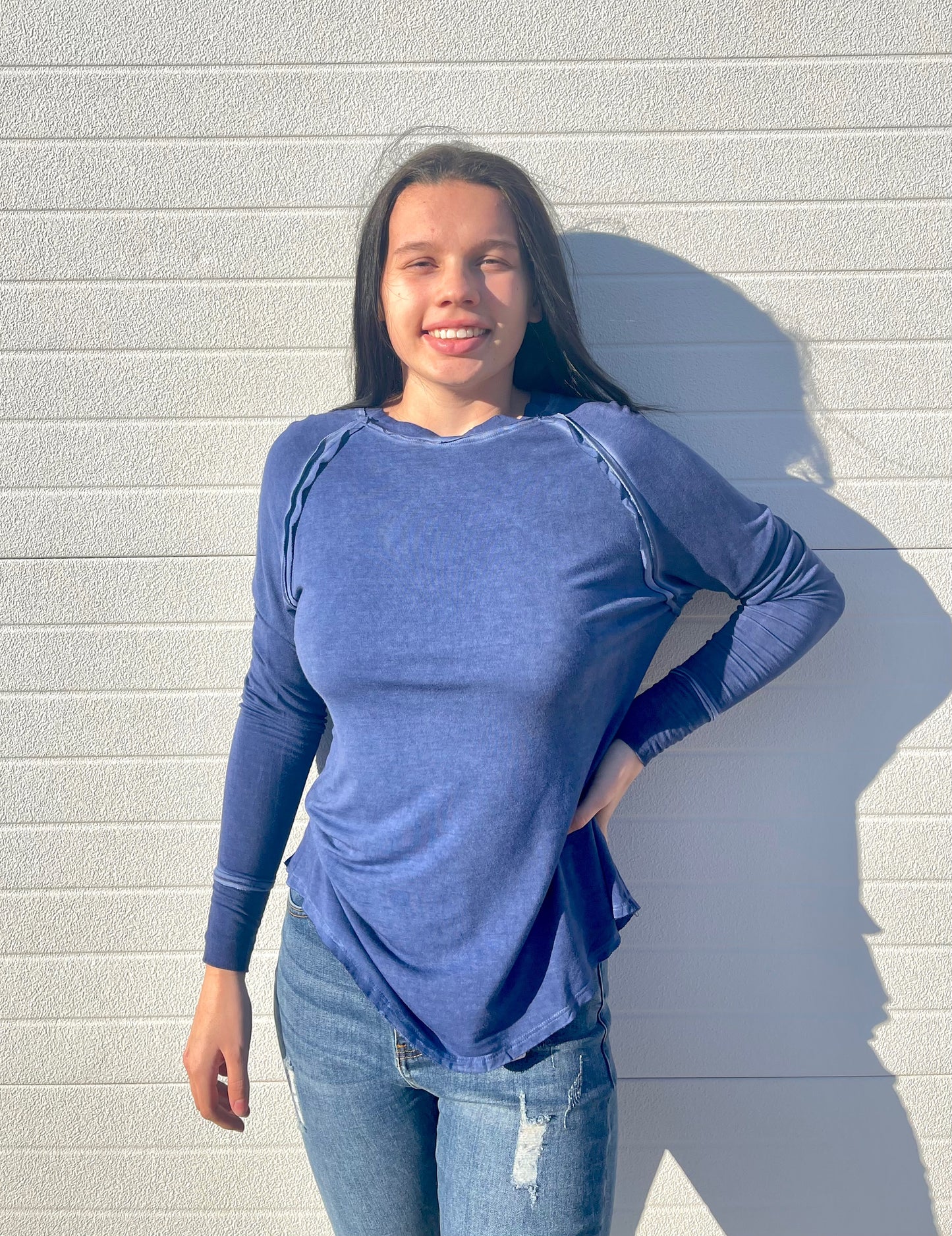 ZENANA- Washed LS Top w/ Thumbholes