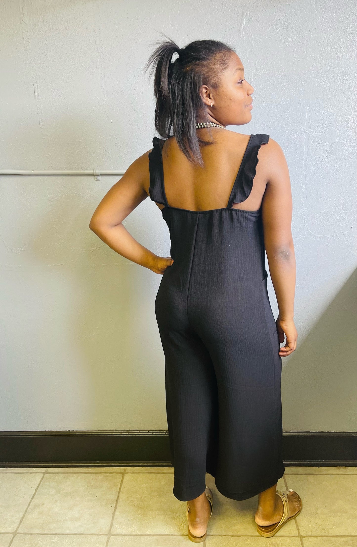 CES FEMME- Ruffled Jumpsuit w/ Pockets