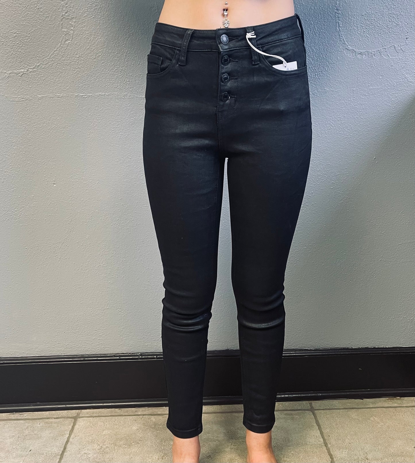 VERVET- High Rise Skinny Metallic Black Denim Jeans