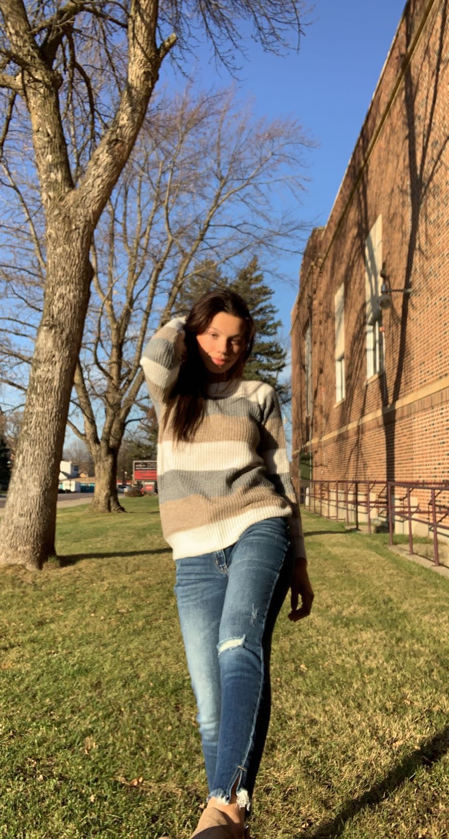 STACCATO- Crew Neck LS Color Block Pullover Sweater