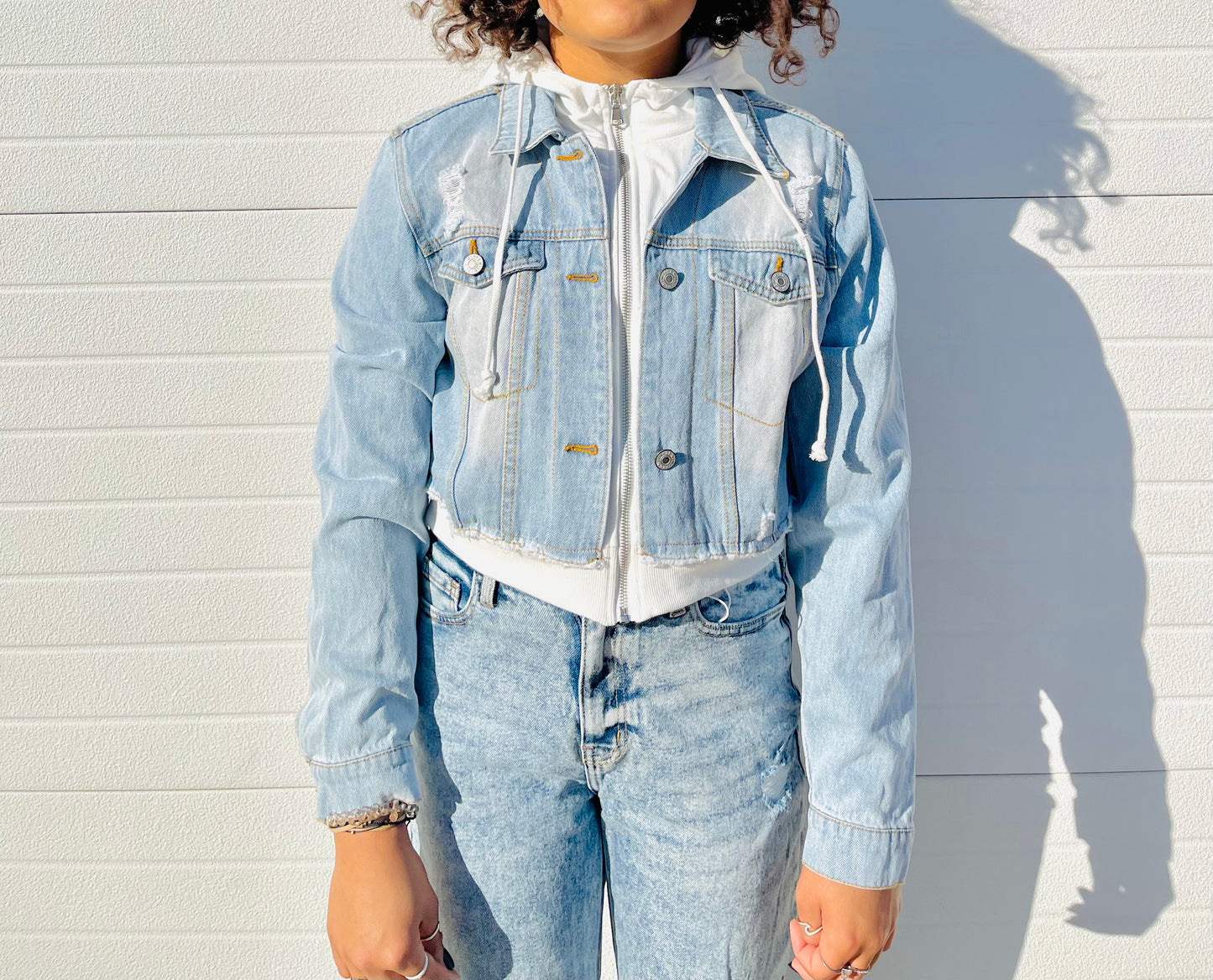 LOVE TREE- Cropped Layered Denim Jacket