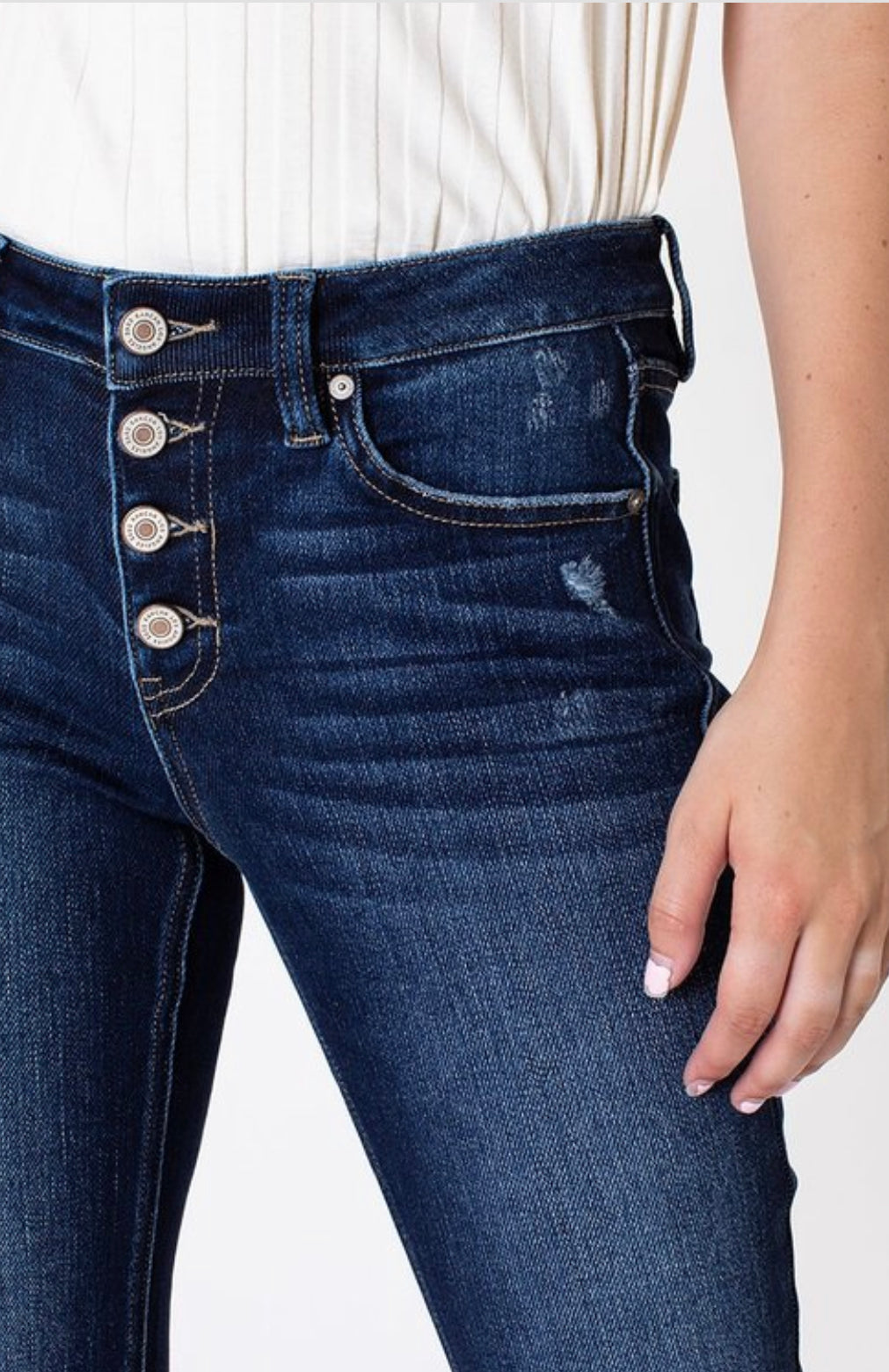 KANCAN- Mid Rise Distressed Flare Jeans