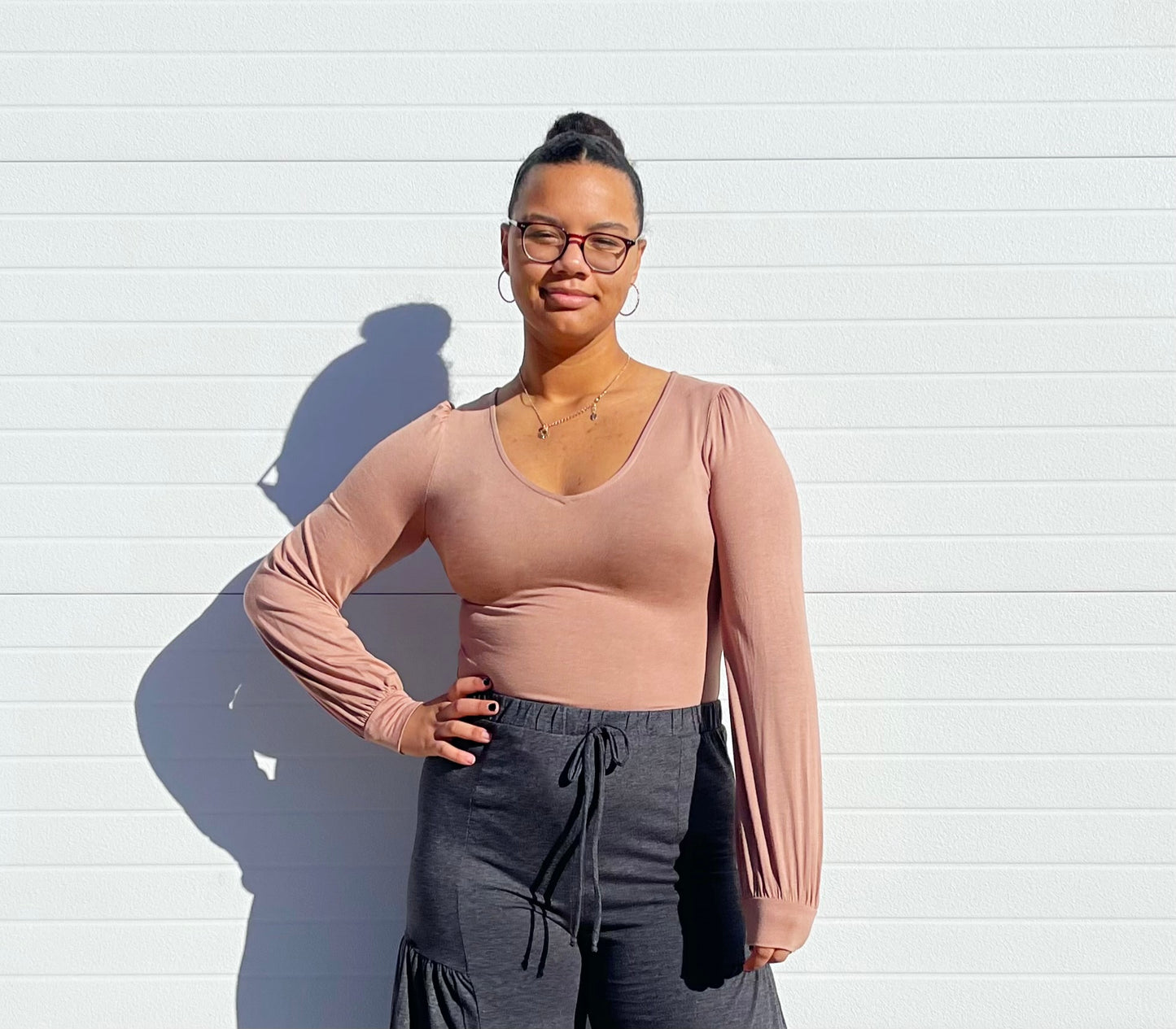 MINE- Knit V Neck LS Bodysuit