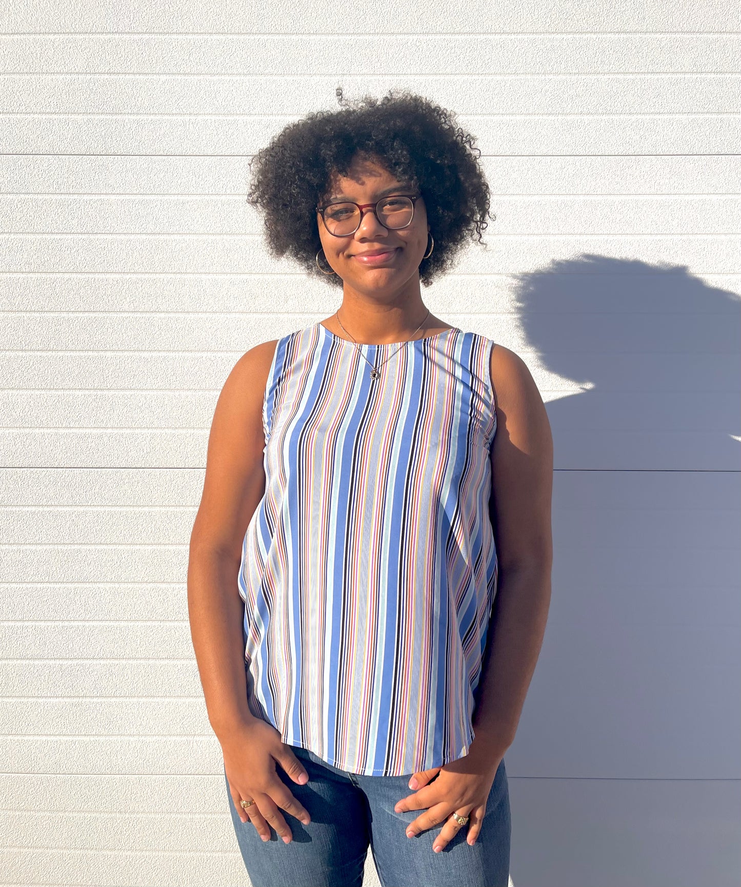 STACCATO- Aqua Stripe Tank w/ Keyhole