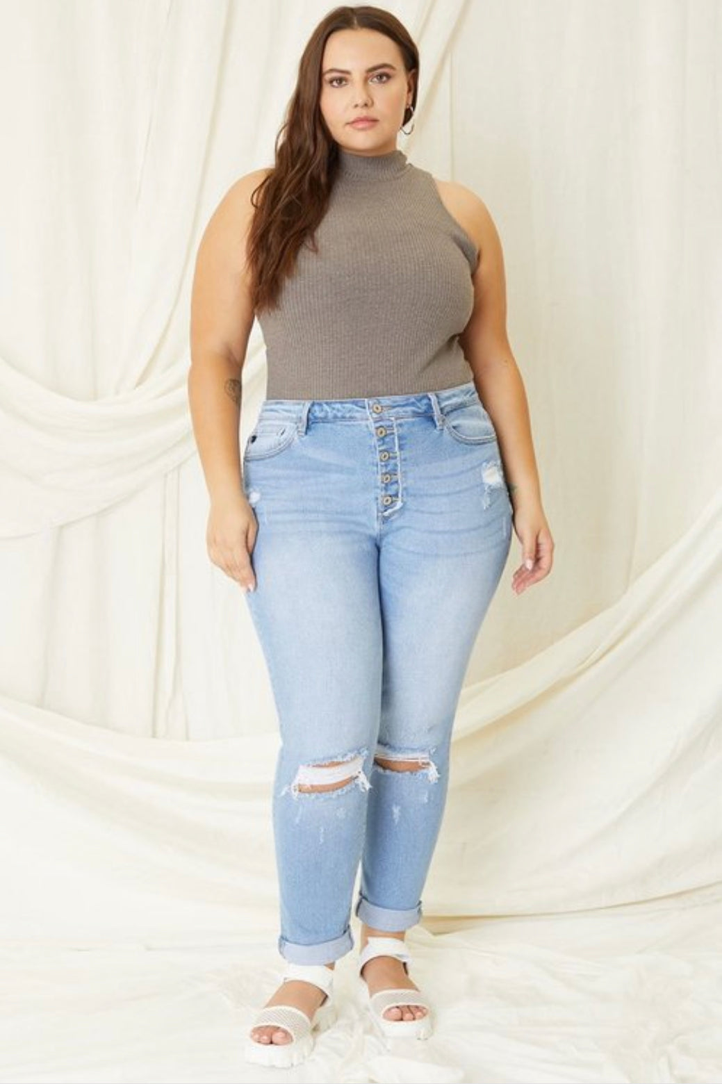 KANCAN- Plus Size High Rise Cuffed Mom Jean