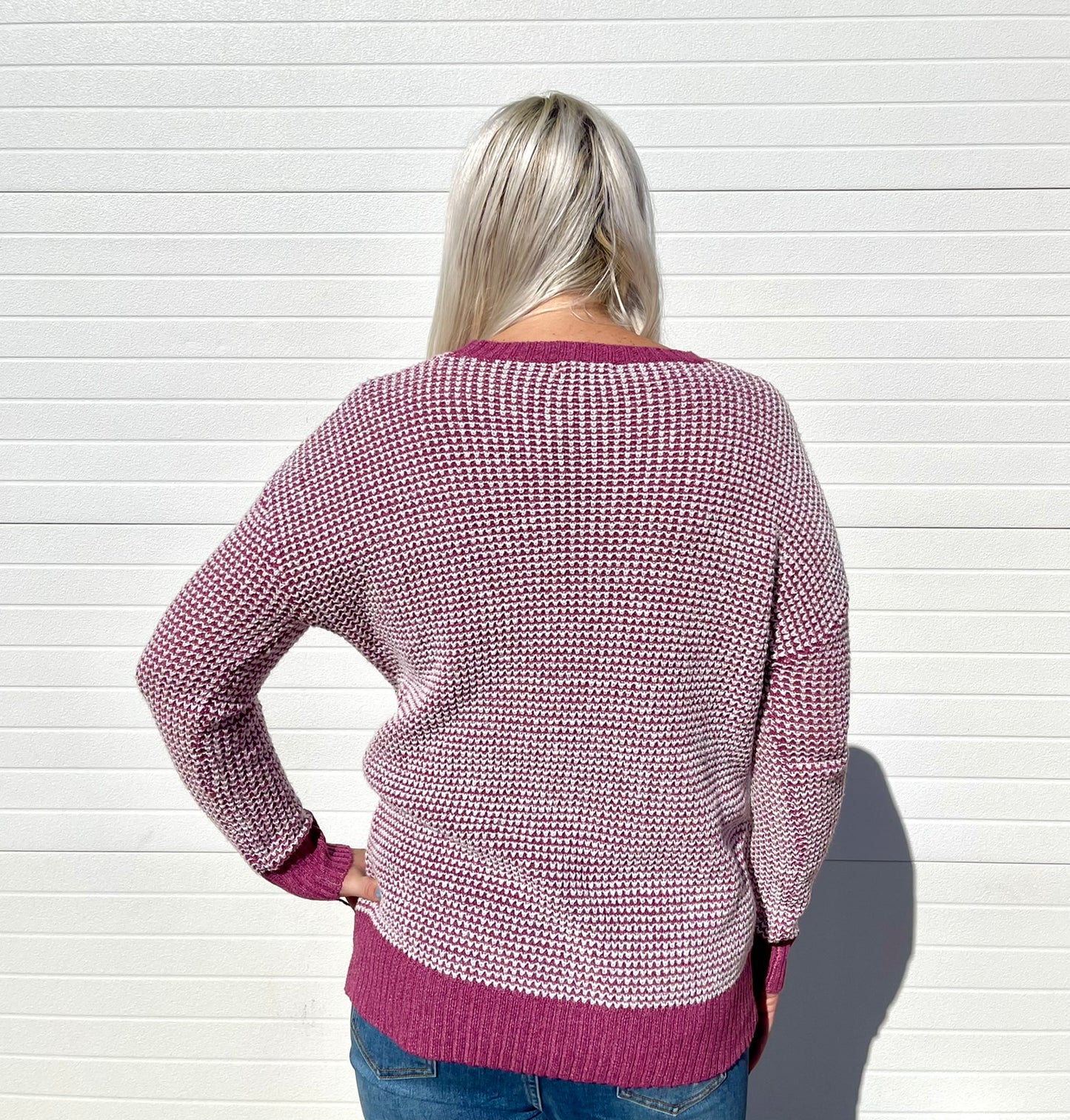 STACCATO- Round Neck Rib Two Tone Waffle Pullover Sweater