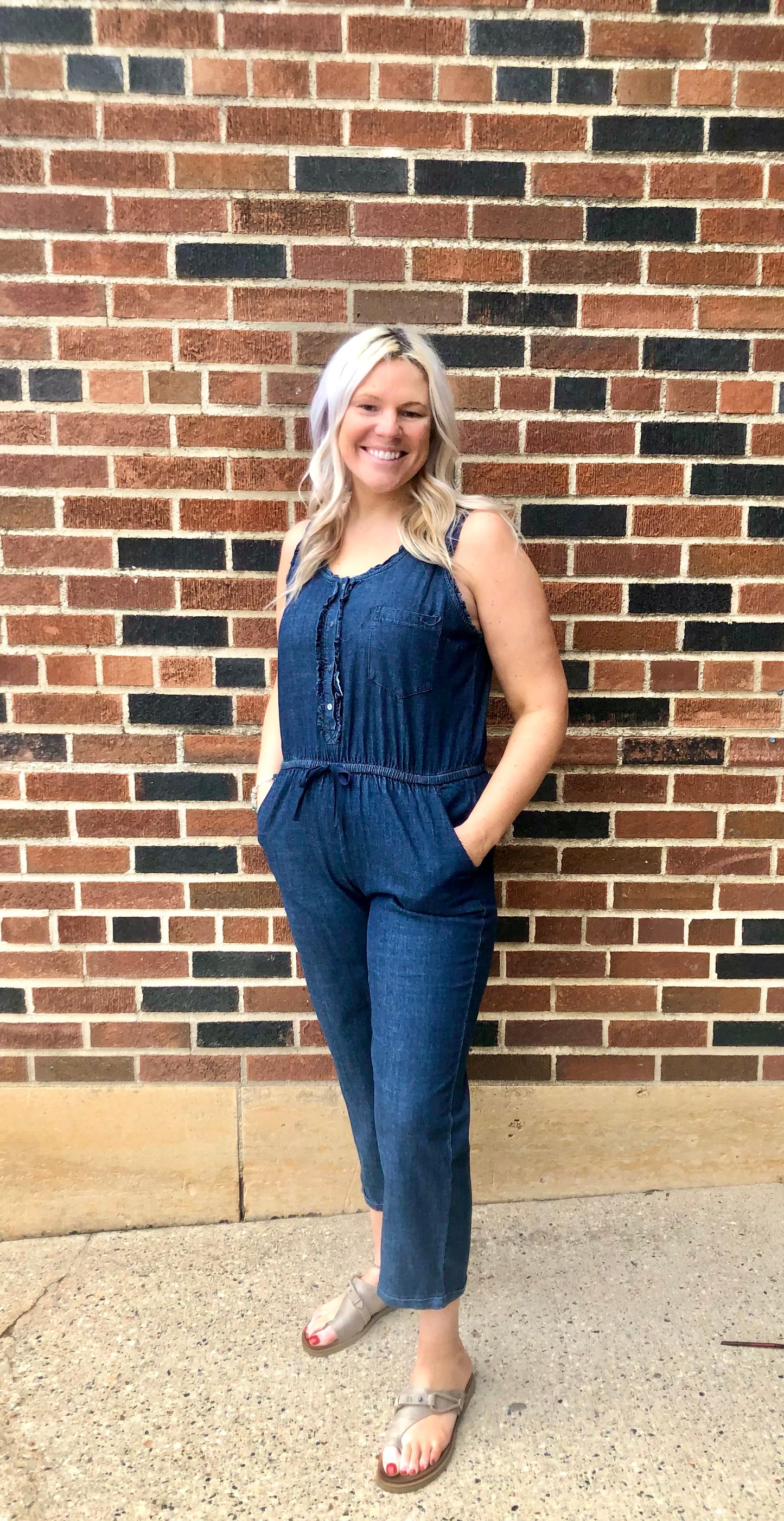 WHITE BIRCH- Sleeveless Solid Woven Cotton Jumpsuit