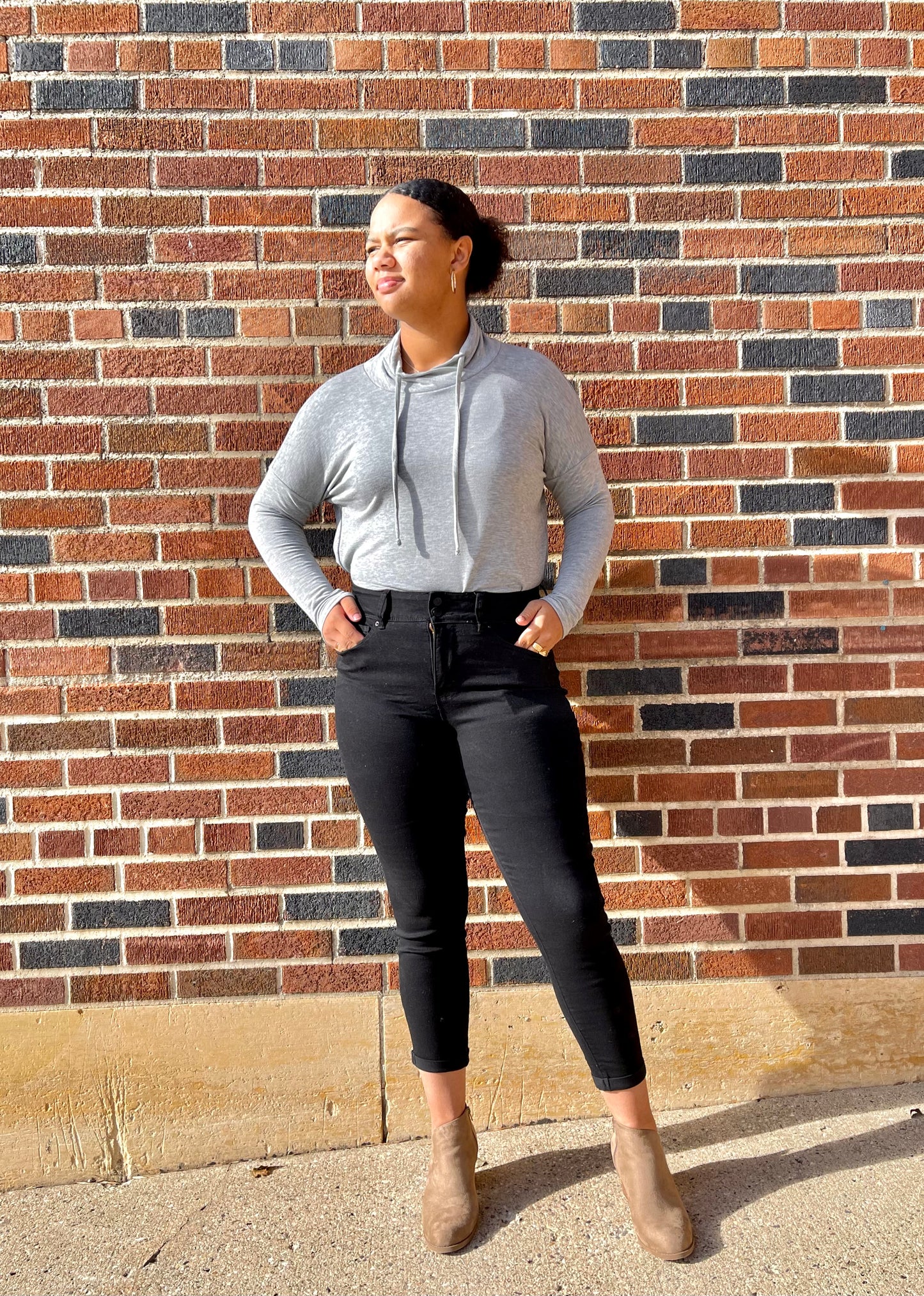 STACCATO- Solid Terry Cowl Neck Top