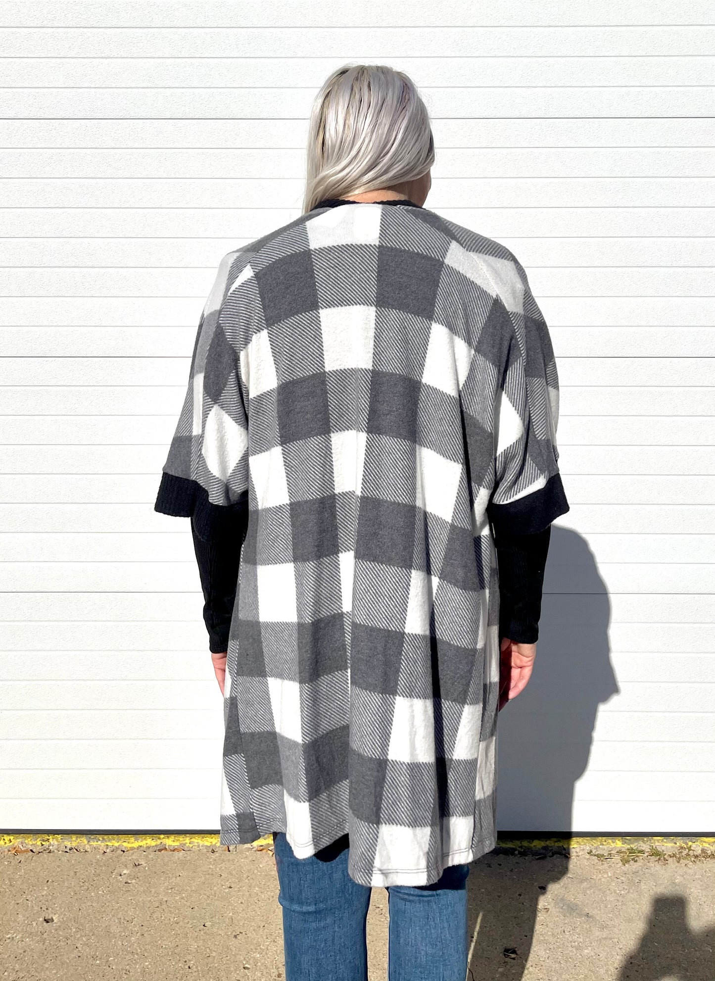 White Birch- Faded Buffalo Plaid Cardigan