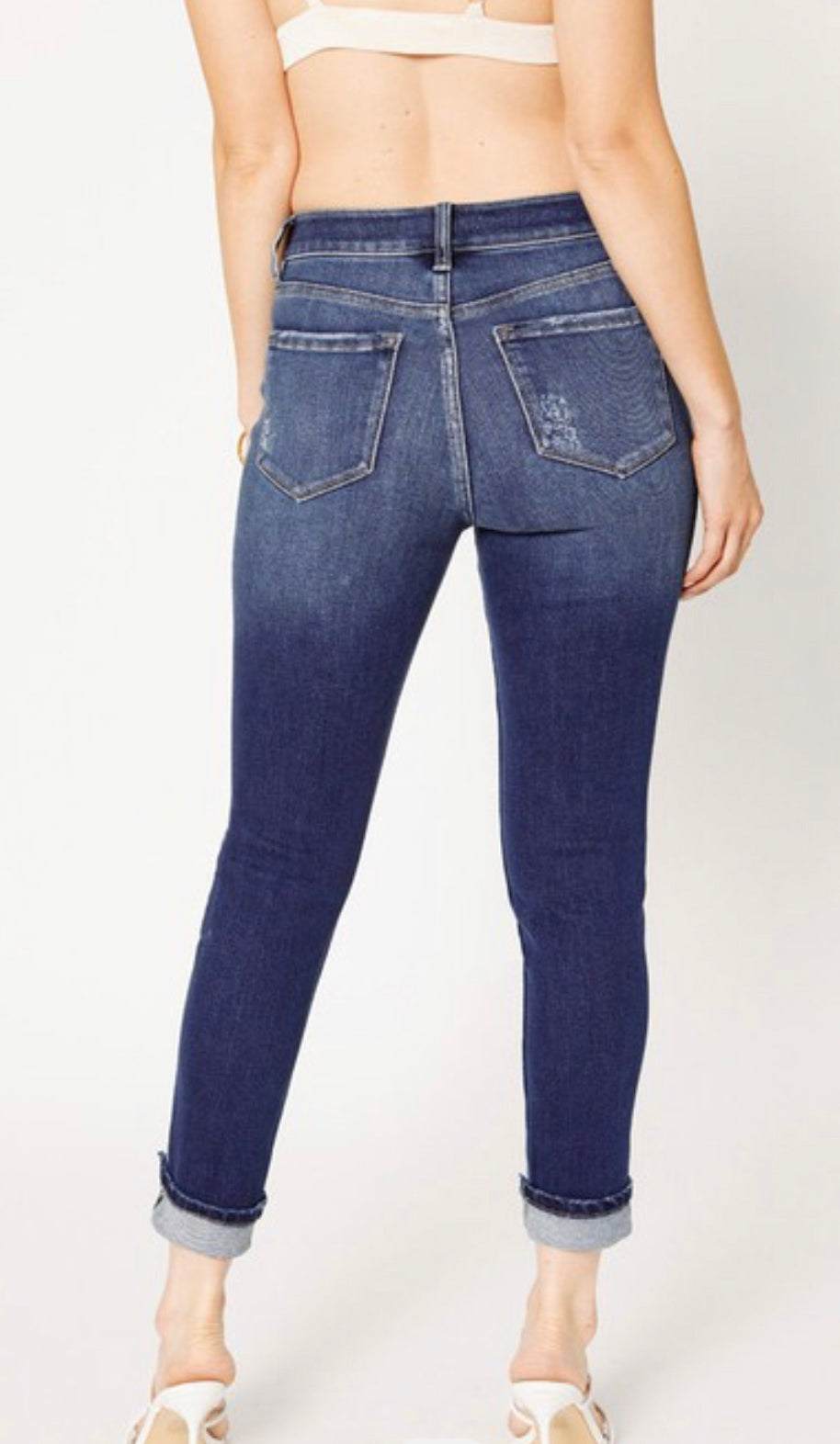KANCAN- Plus Size High Rise, Button Down, Cuffed, Ankle Skinny Jeans